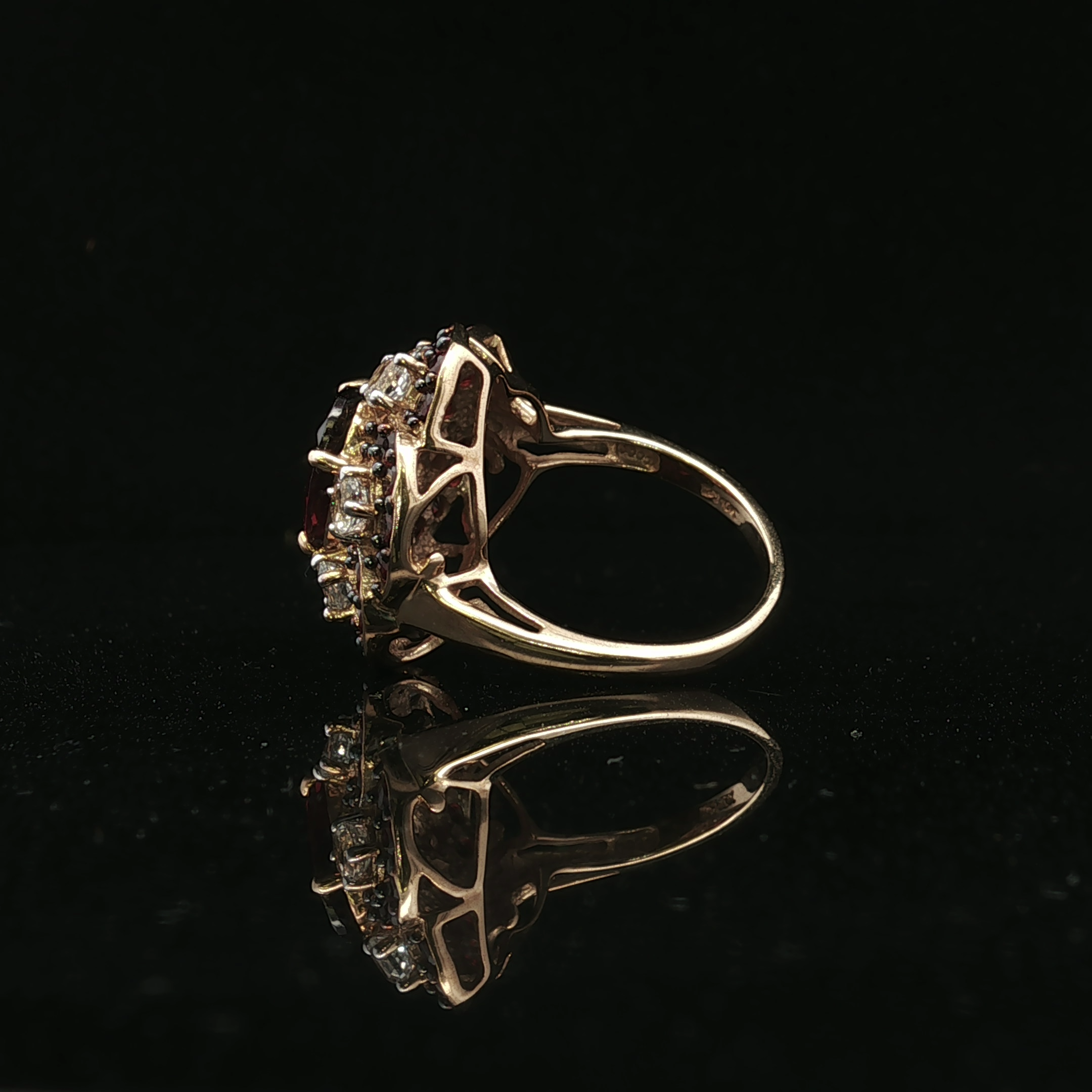 Alta 10k Yellow Gold Garnet & CZ Cluster Ring
