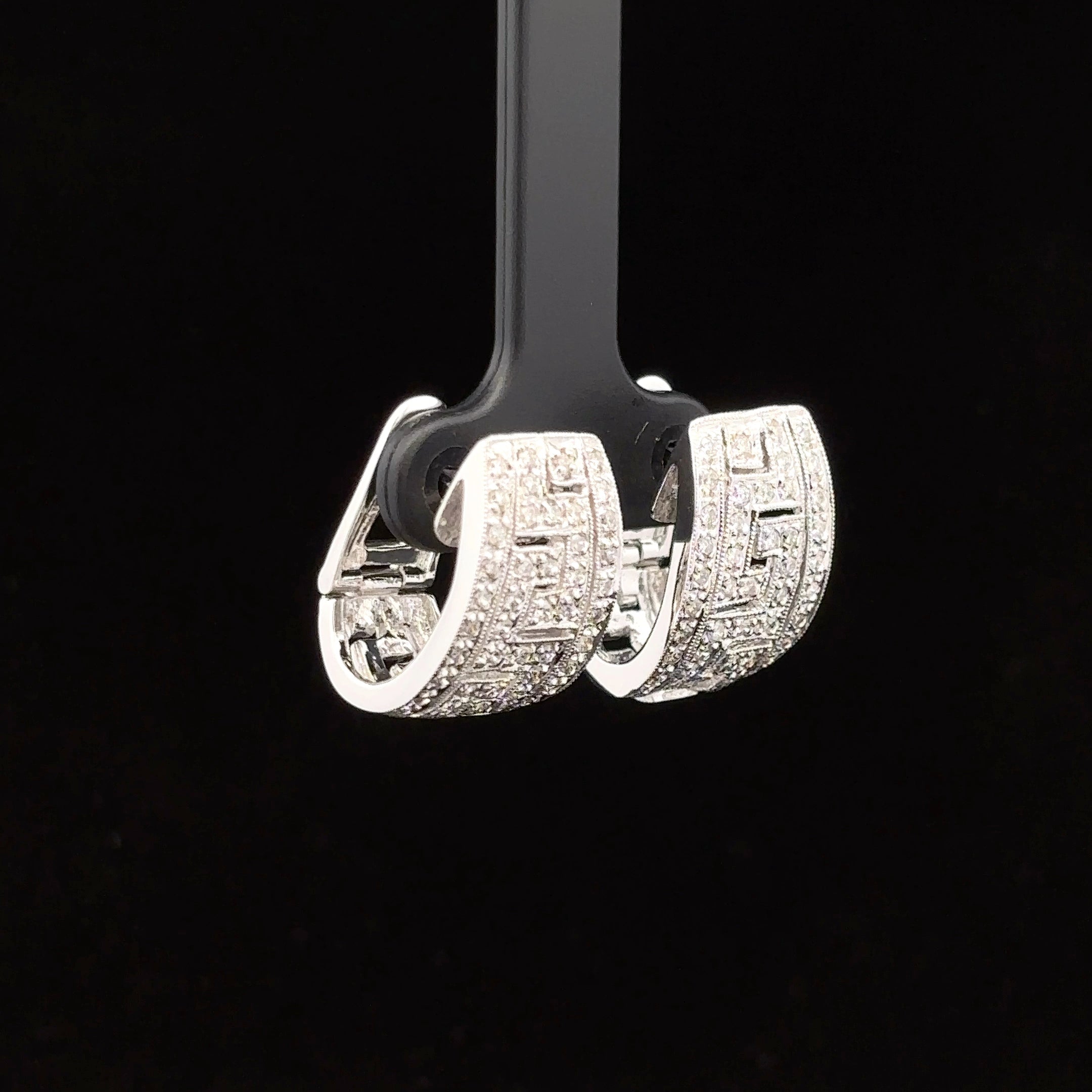 18K white gold medium hoop earrings with 1.00ct round diamonds