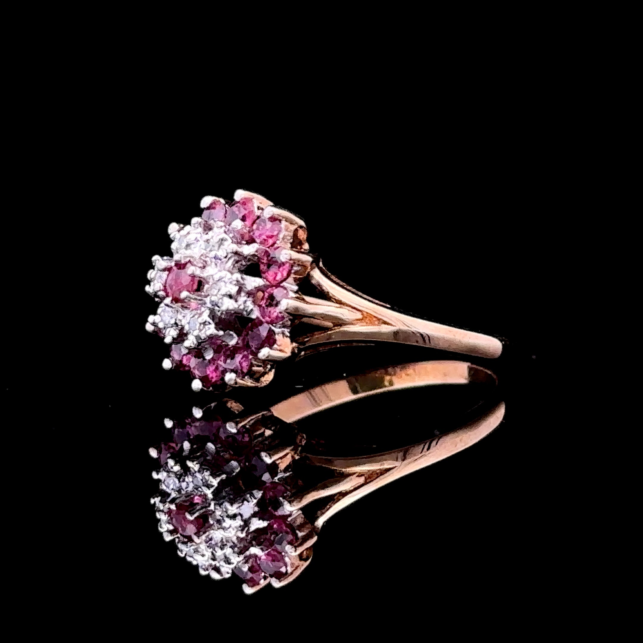 Judith 10K Yellow Gold Ruby and Diamond Flower Ring