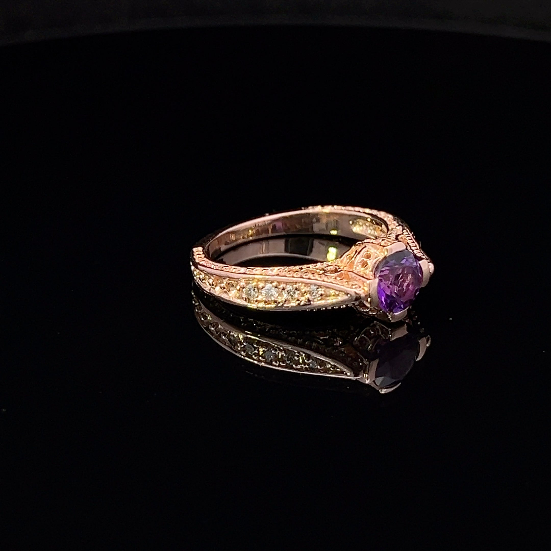 Sabrina 14K Rose Gold Amethyst & Diamond Filigree Ring