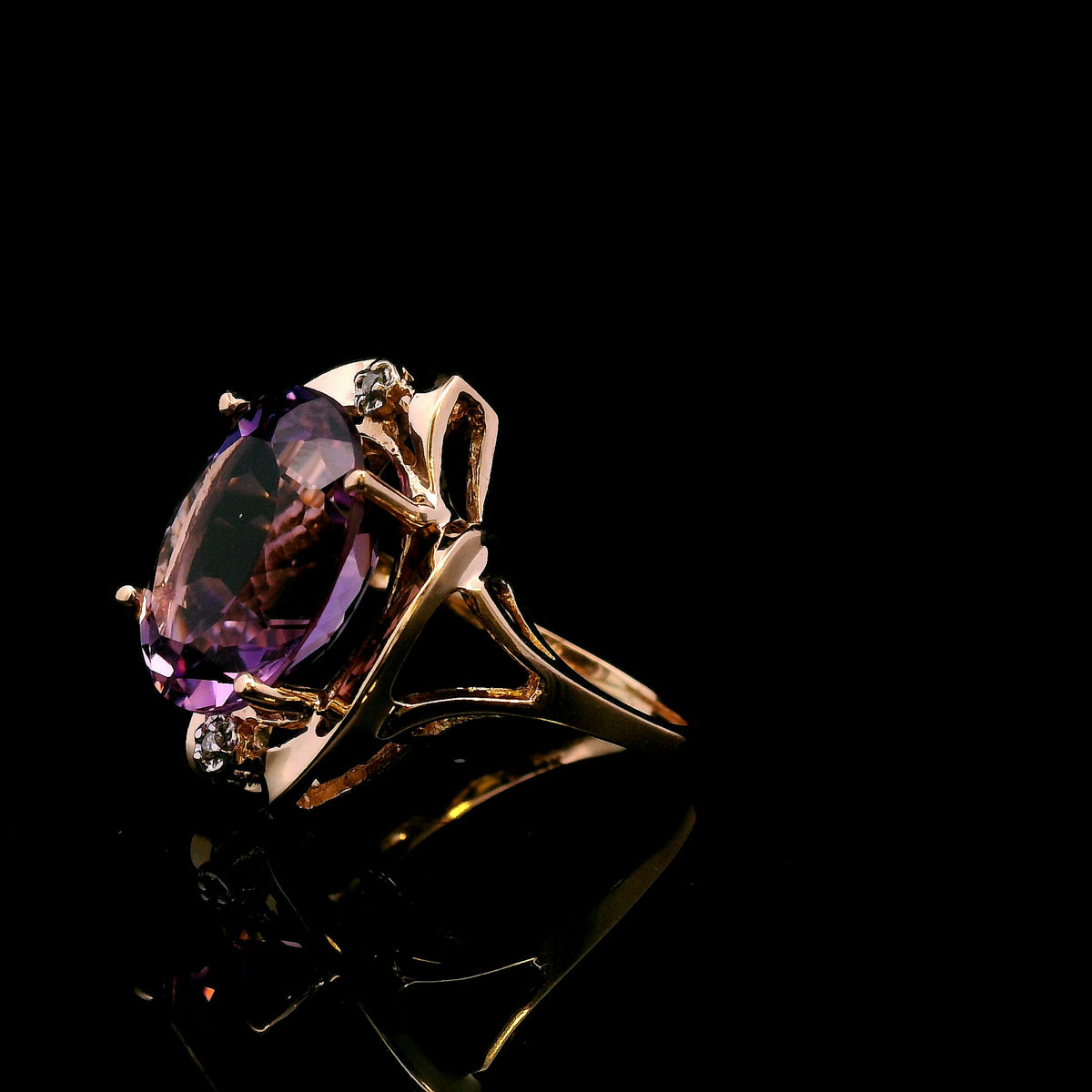 Zuleika 14K Yellow Gold Amethyst & Diamond Ring