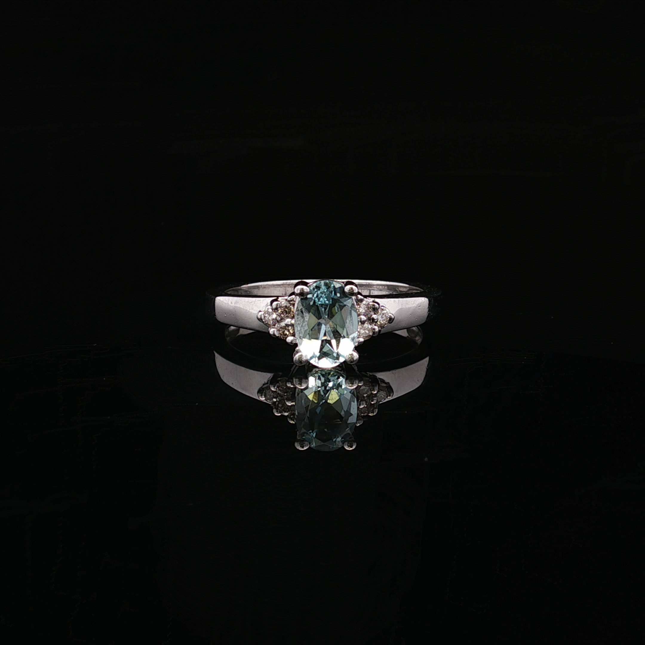 Lylah 10KW Oval Aquamarine & .04CTW Diamond Ring