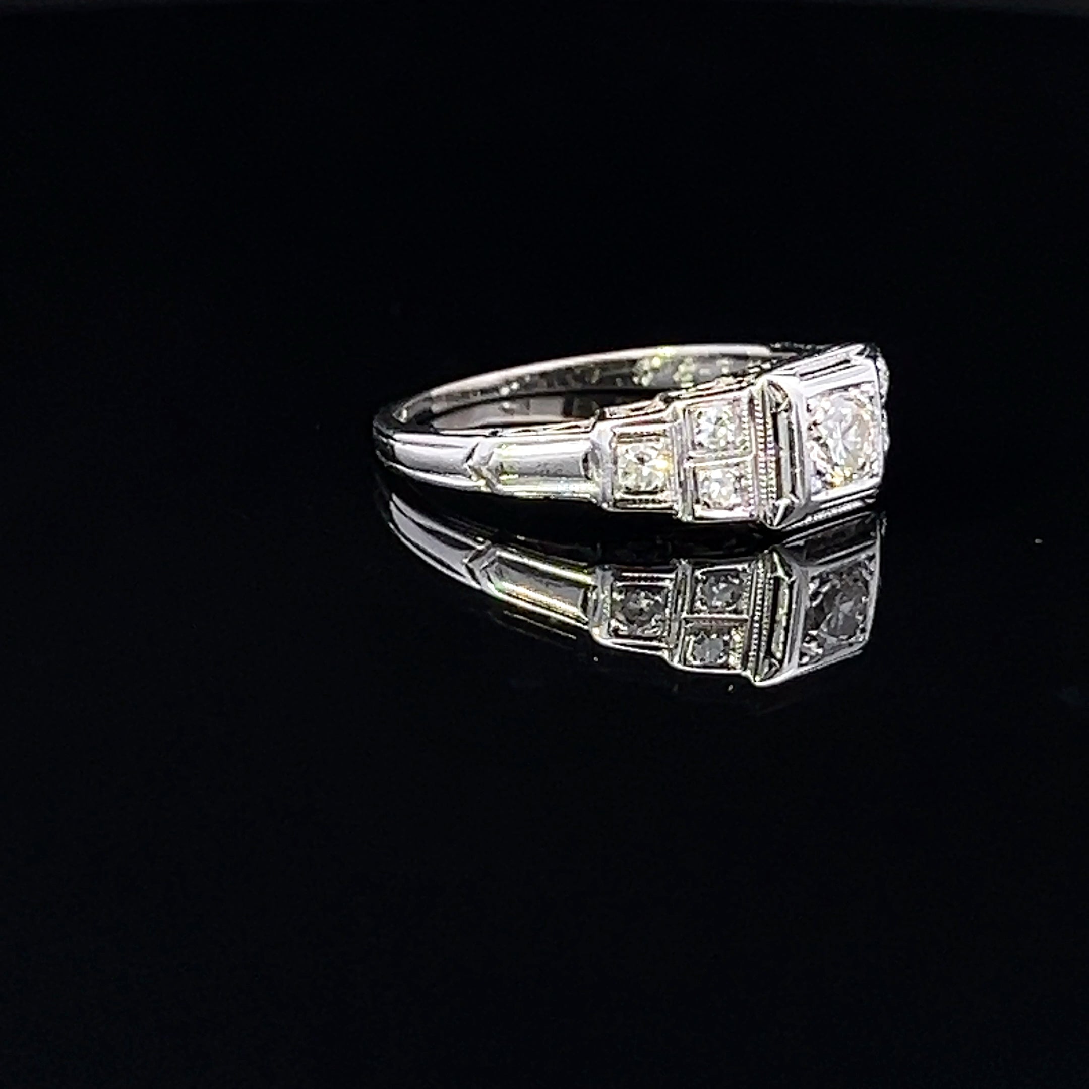 Meghan 18K White Gold Vintage Diamond Ring – 0.37 CTW