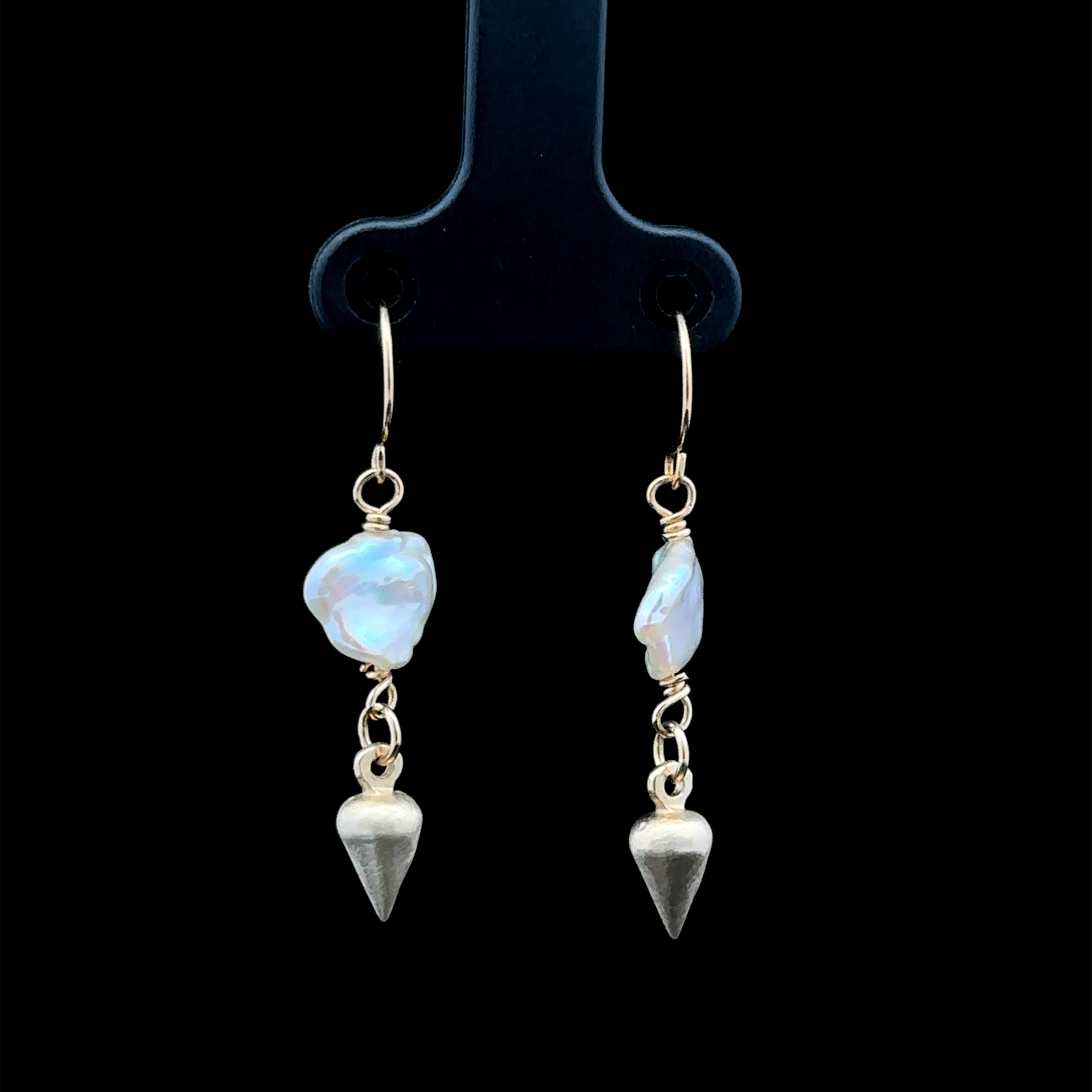 yellow gold Keishi pearl earrings with shepherd hook
