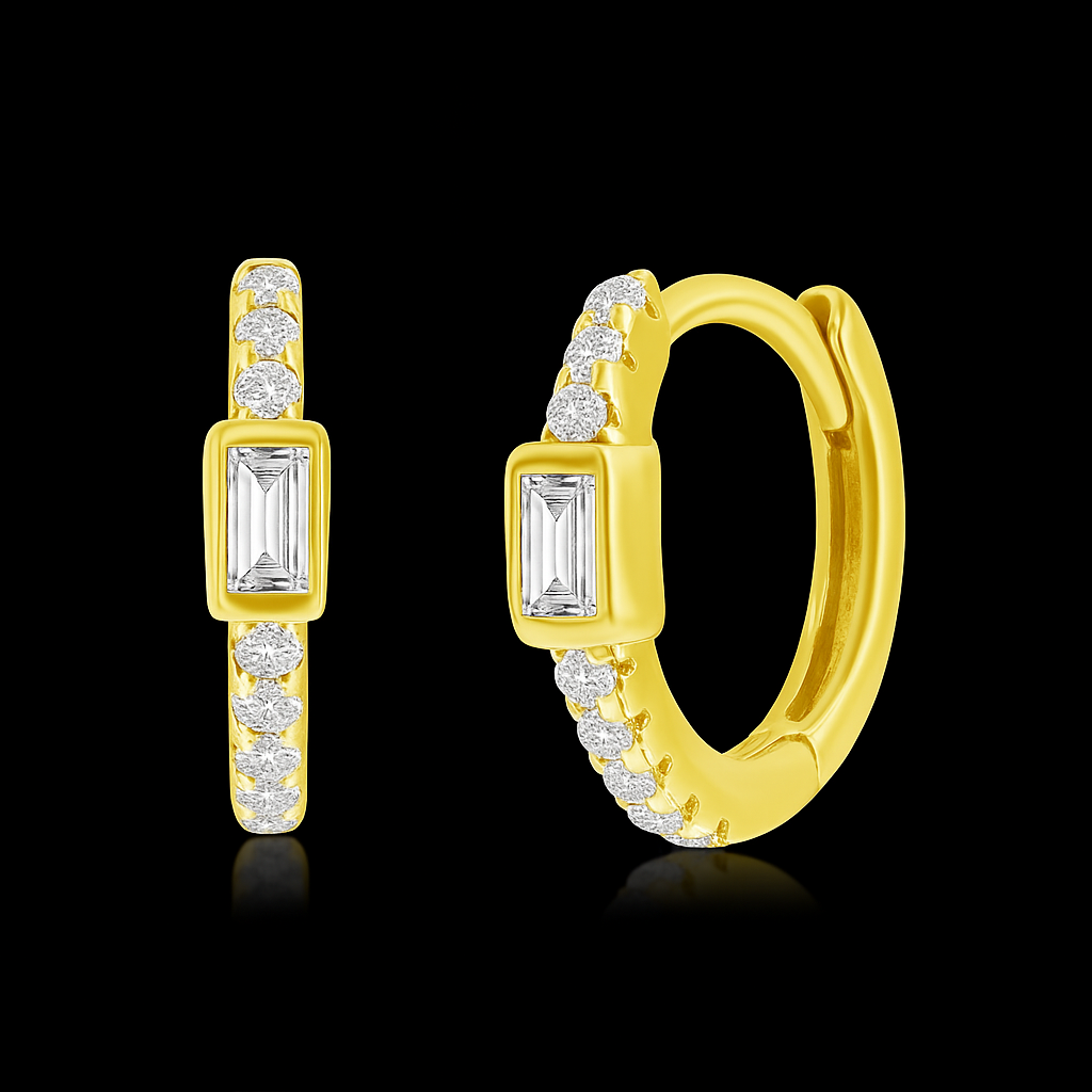 Vermeil Sterling Silver Rectangle CZ Huggie Earrings