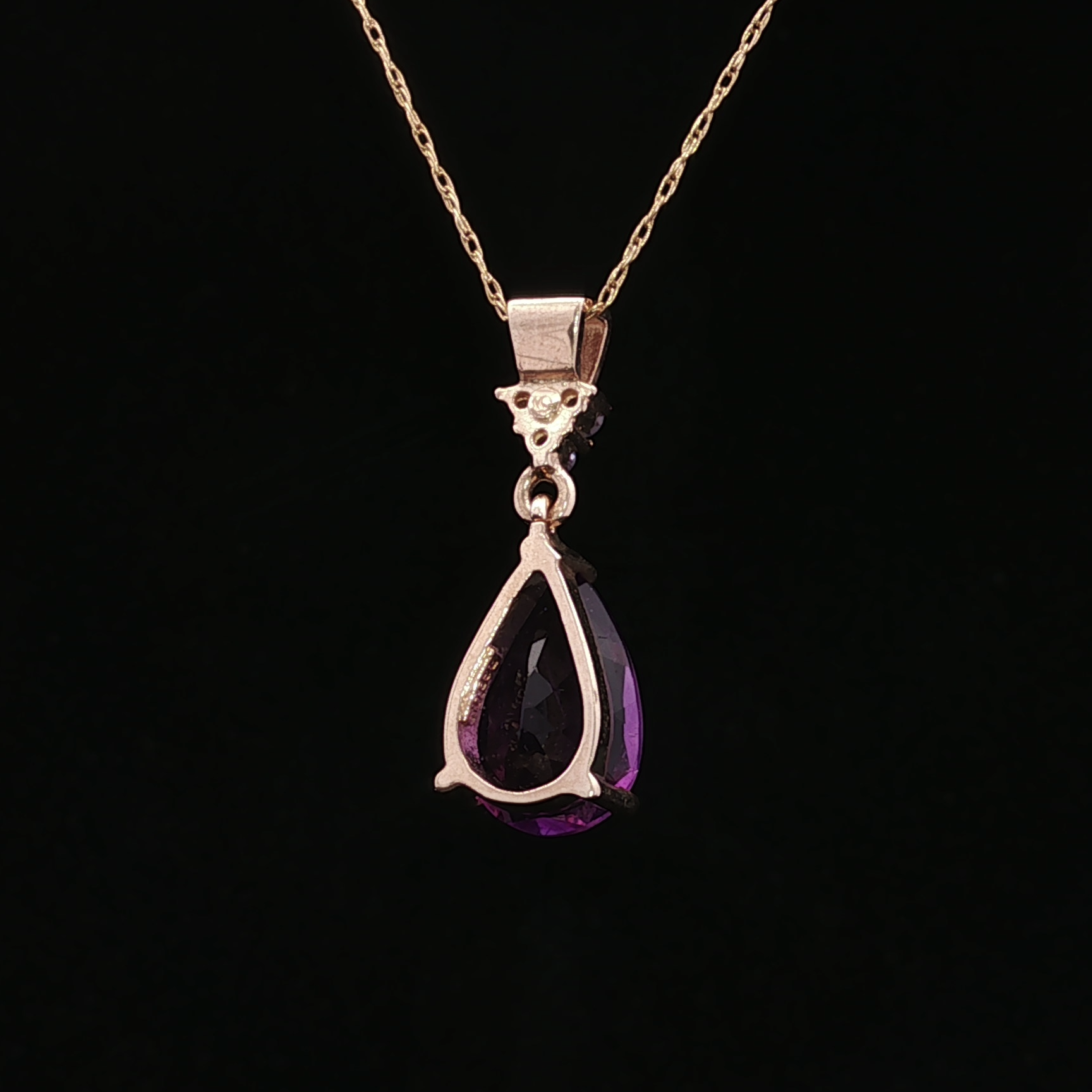 Tanzanite Accents 14K Yellow Gold Drop Necklace with Pear Amethyst