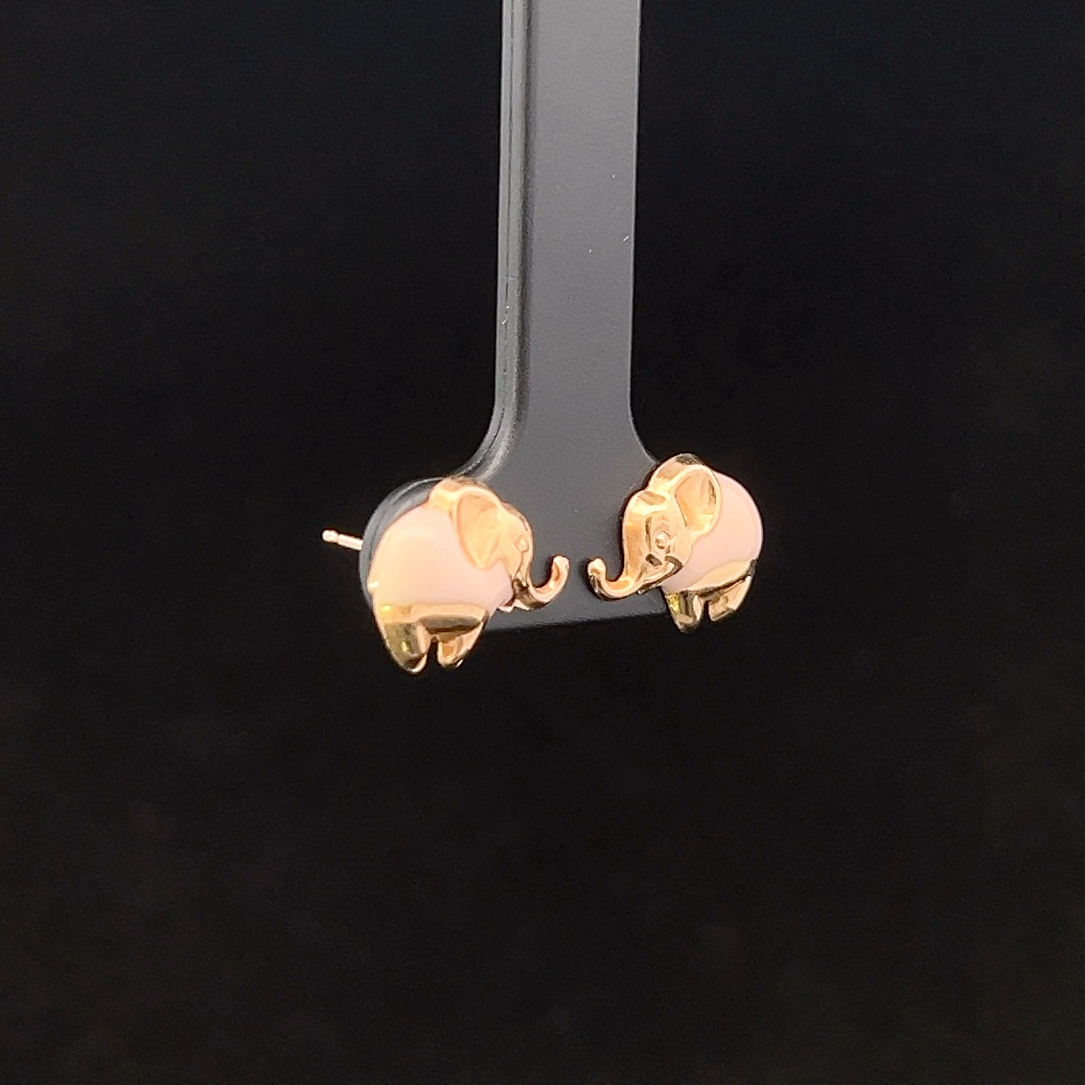 Kamilah 14KY Pink Enamel Elephant Earrings