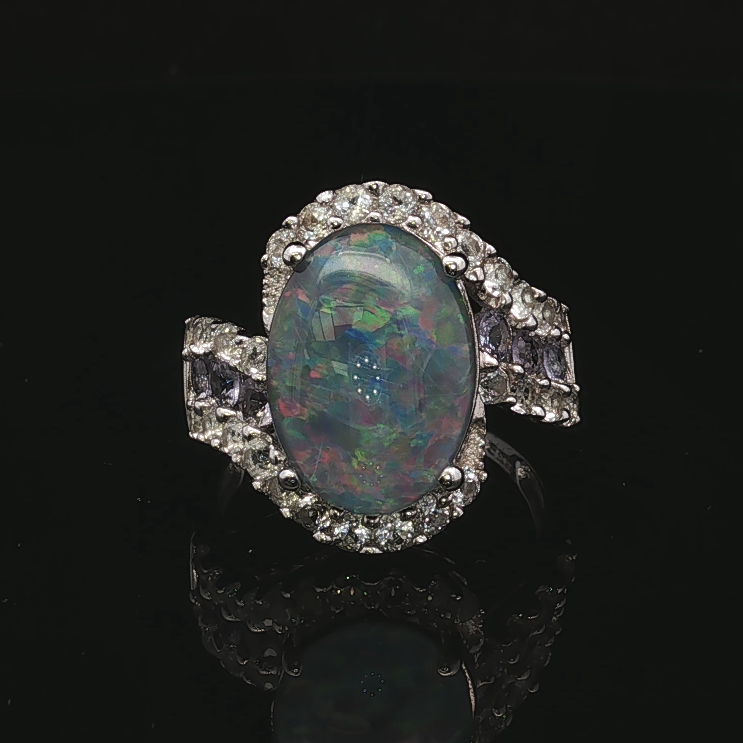 Lilliana Opal Triplet Tanzanite Bypass Silver Ring