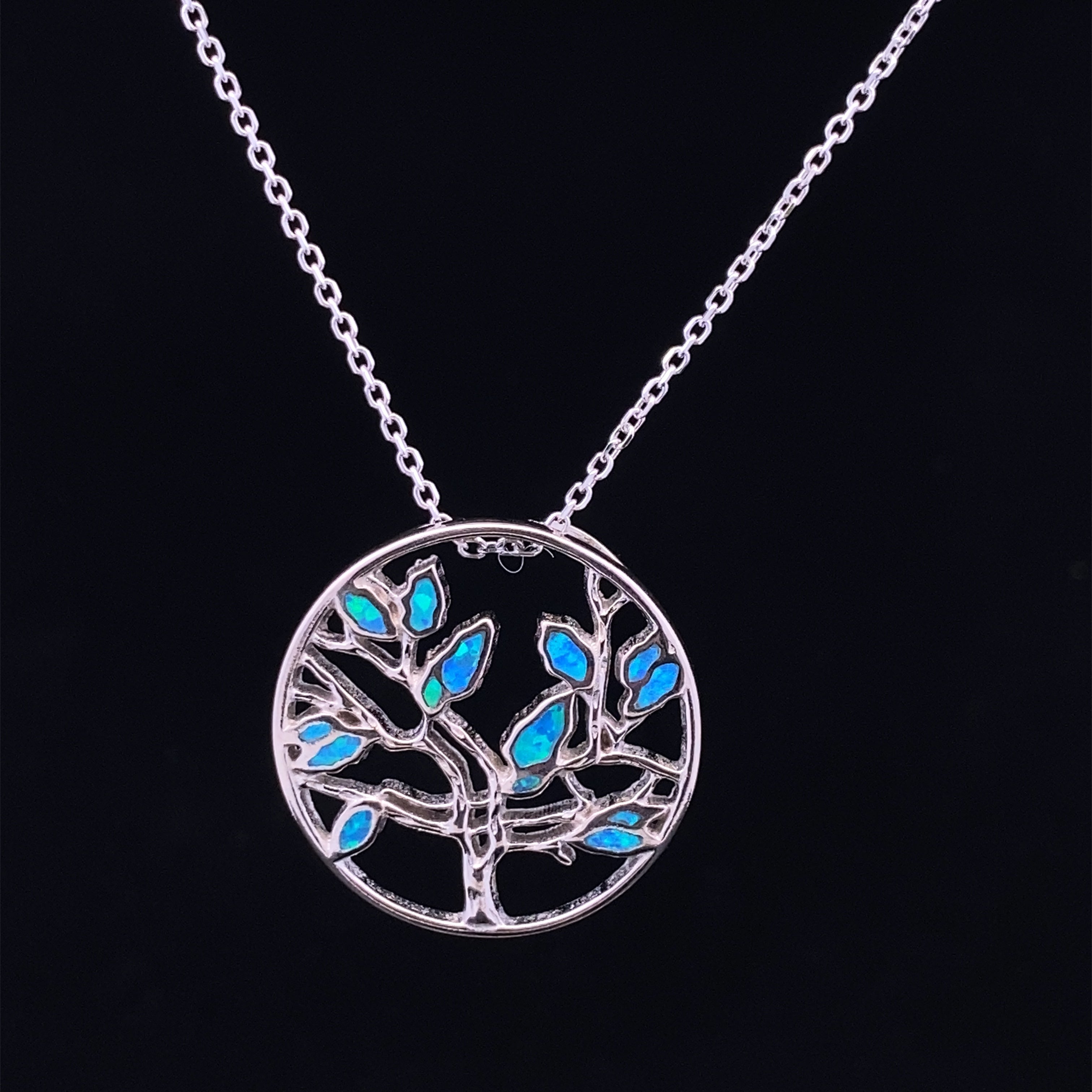 Tree of Life Pendant in Silver with Opal Inlay