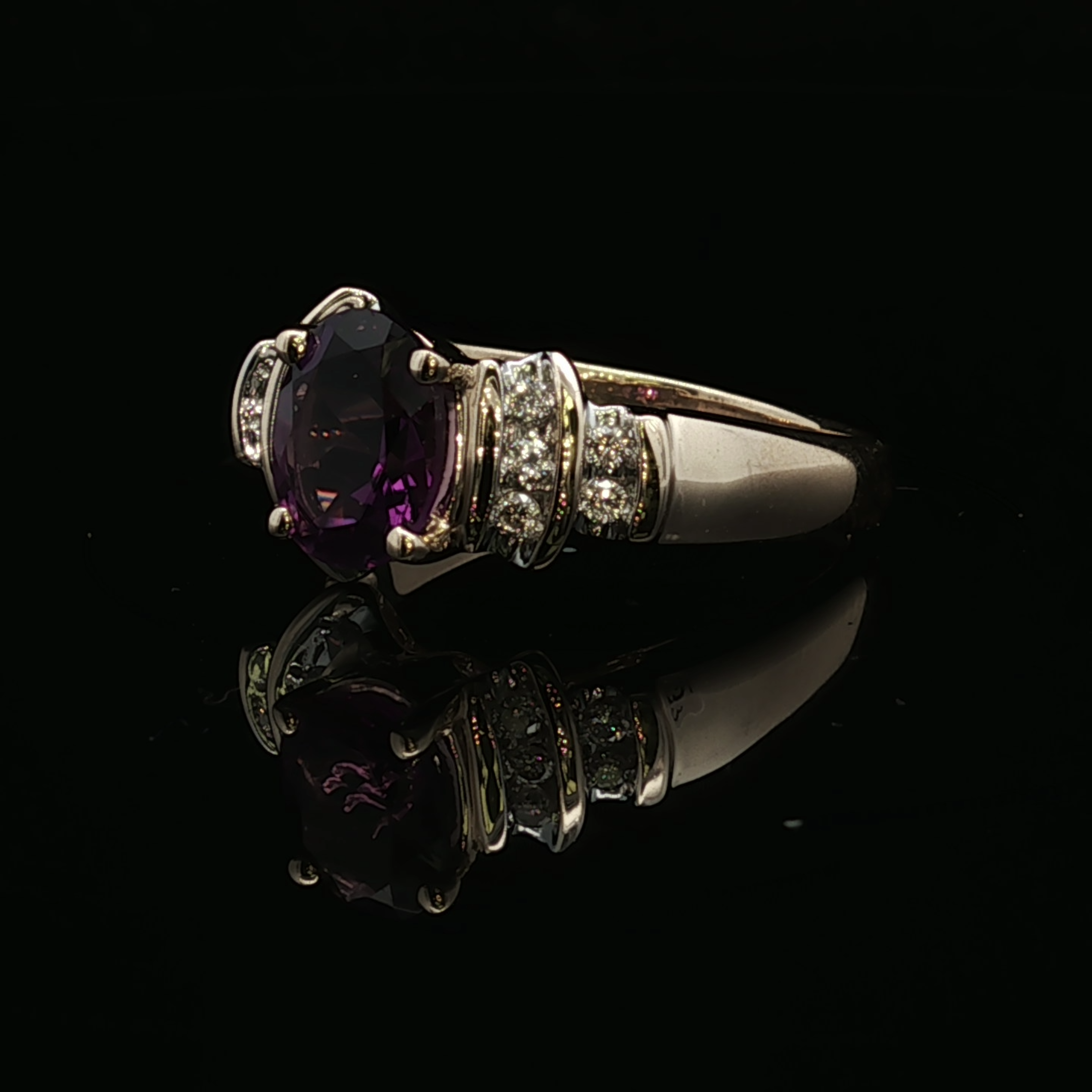 Charlotte 14K Yellow Gold Oval Amethyst & .16ctw Diamond Ring