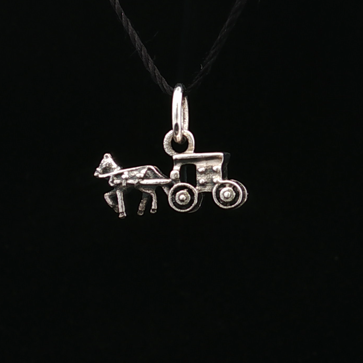 Antiqued Silver 3D Horse Buggy Charm