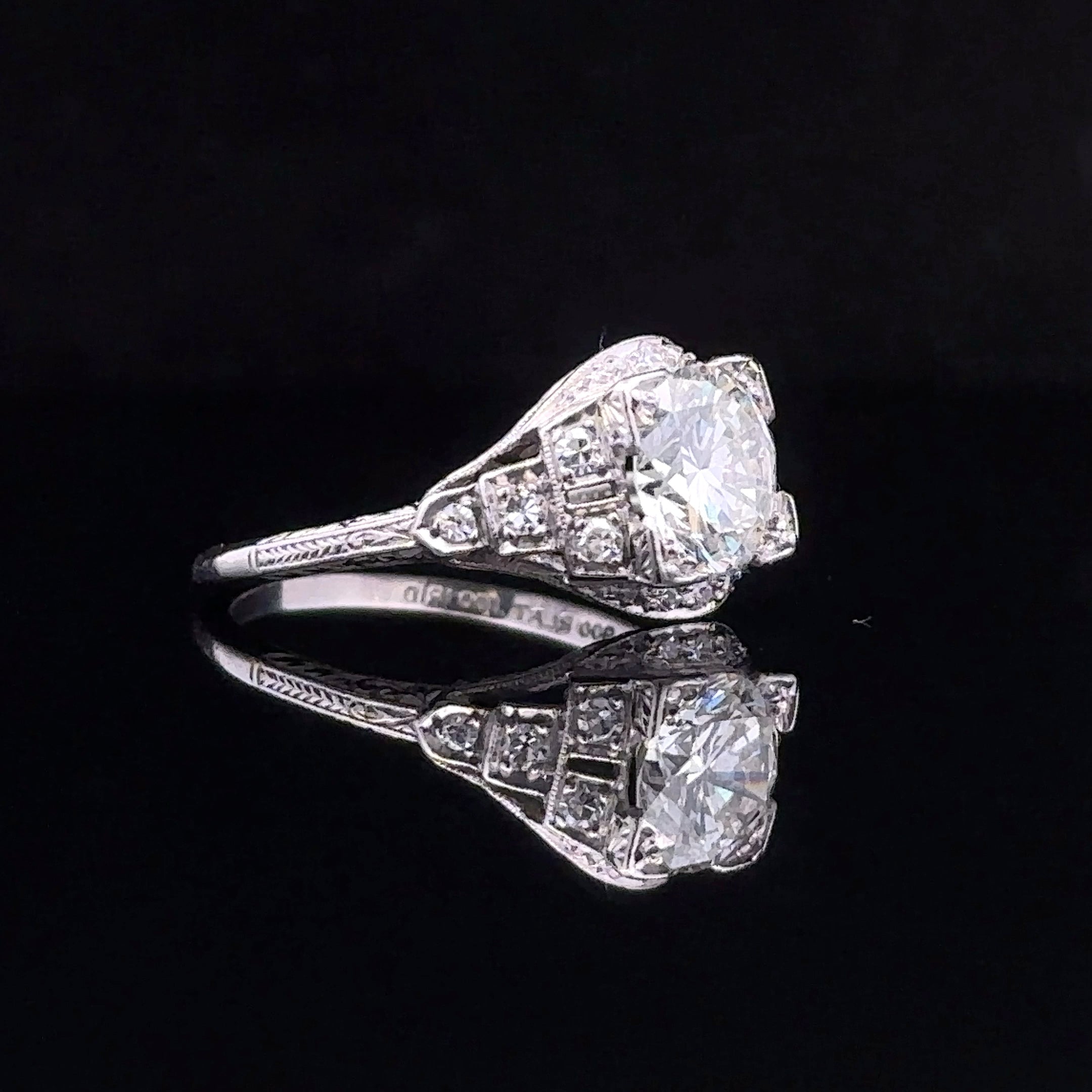 Mona White Platinum Art Deco Diamond Engagement Ring