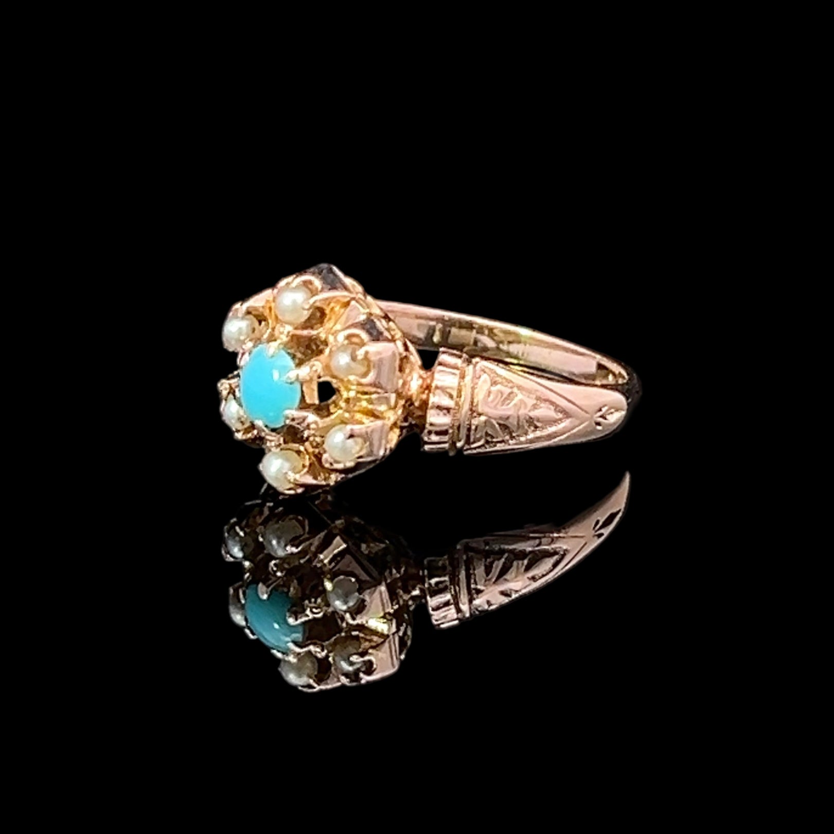 Anya 18KY Turquoise & Seed Pearl Ring
