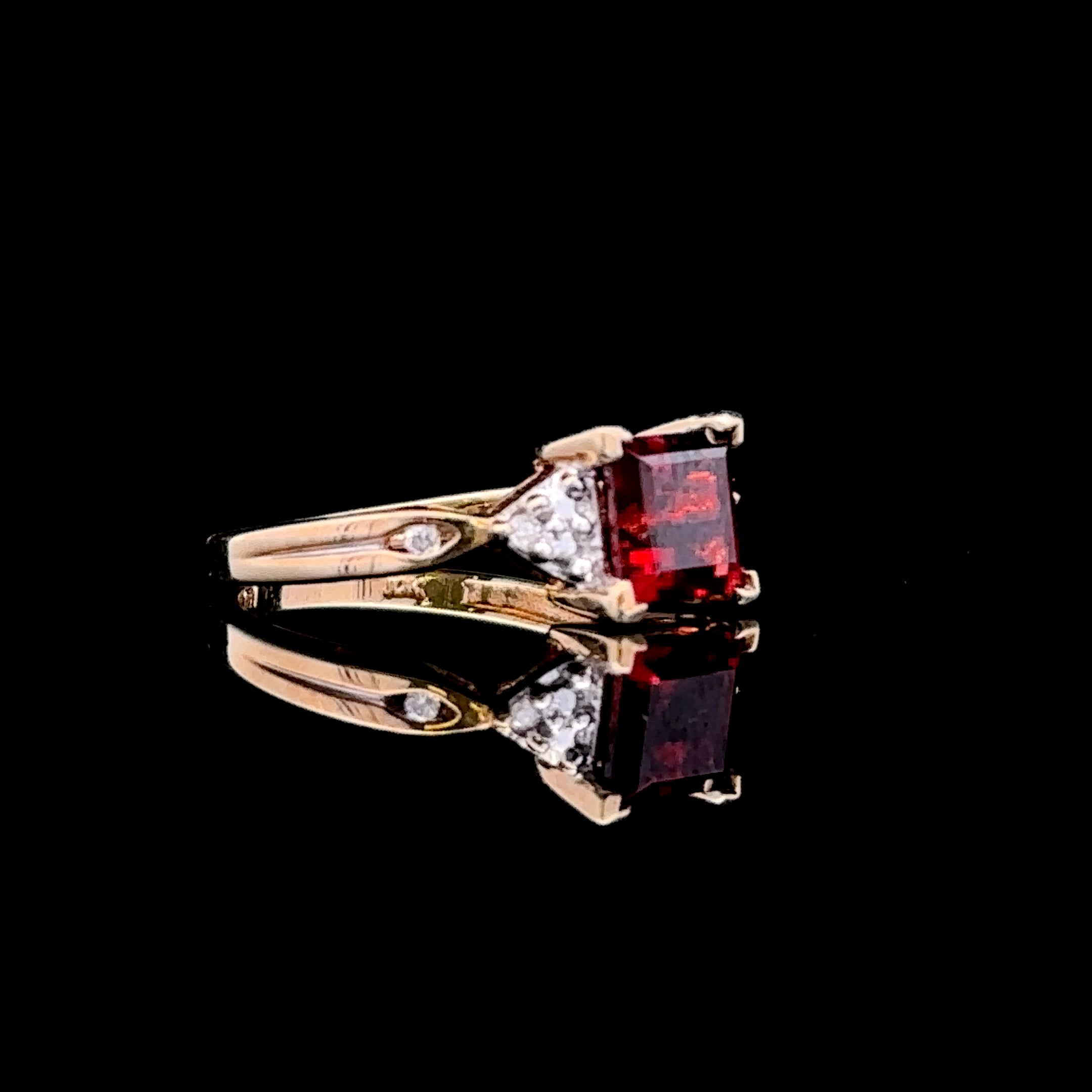 Elliana 10K Yellow Gold Square Garnet and Diamond Ring