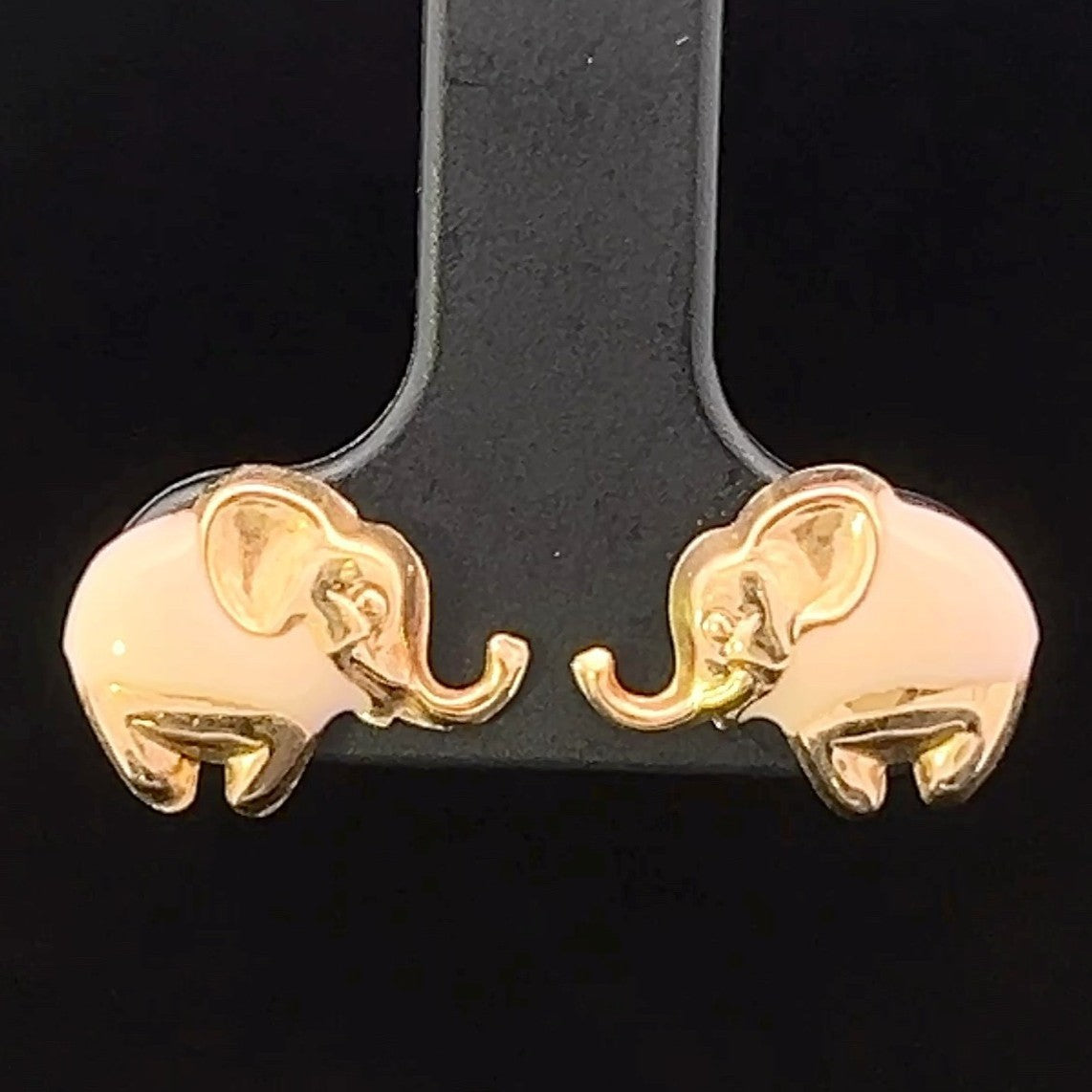 Kamilah 14KY Pink Enamel Elephant Earrings