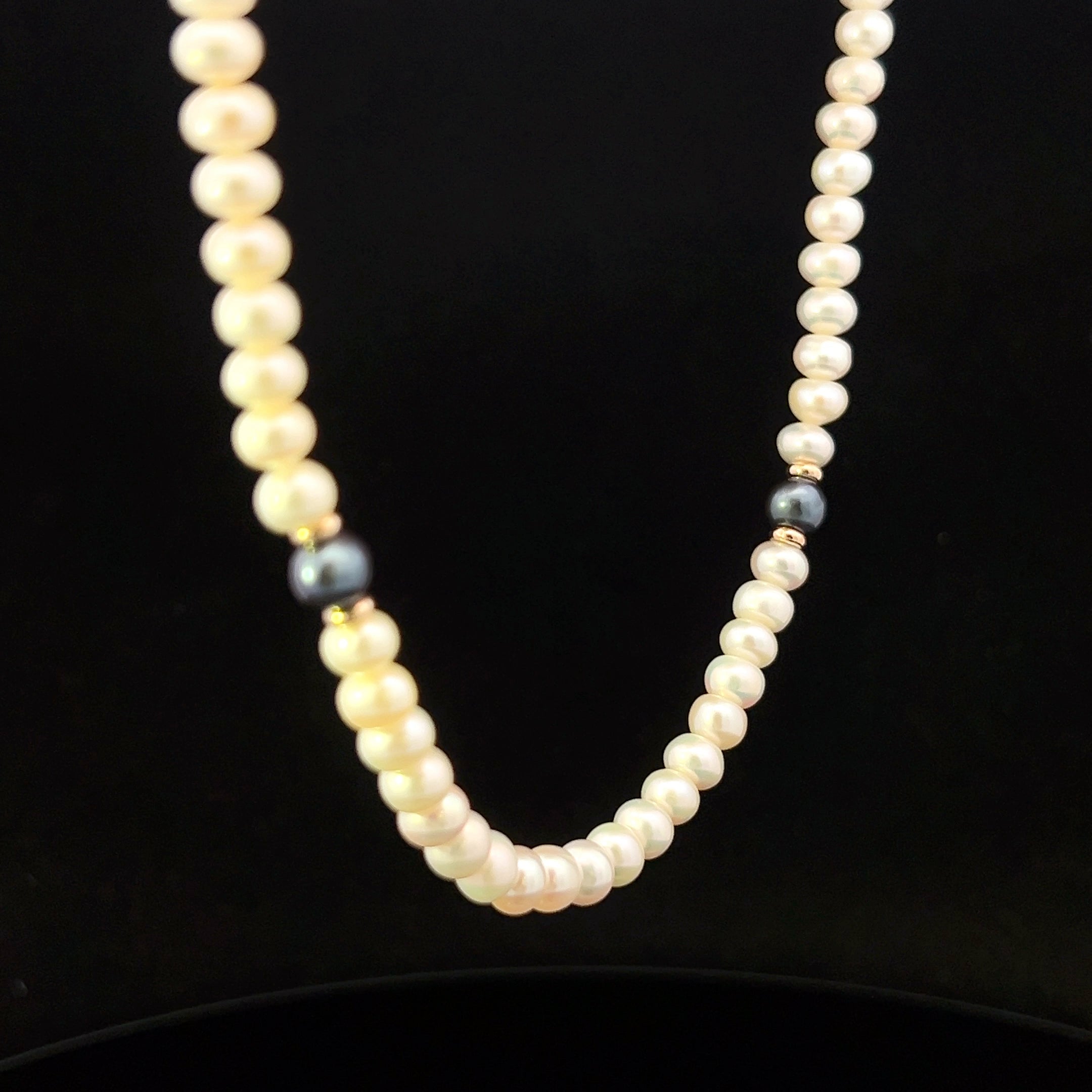 Ariella 14K White Gold 34" Honora White & Peacock Pearl Strand with Gold Beads