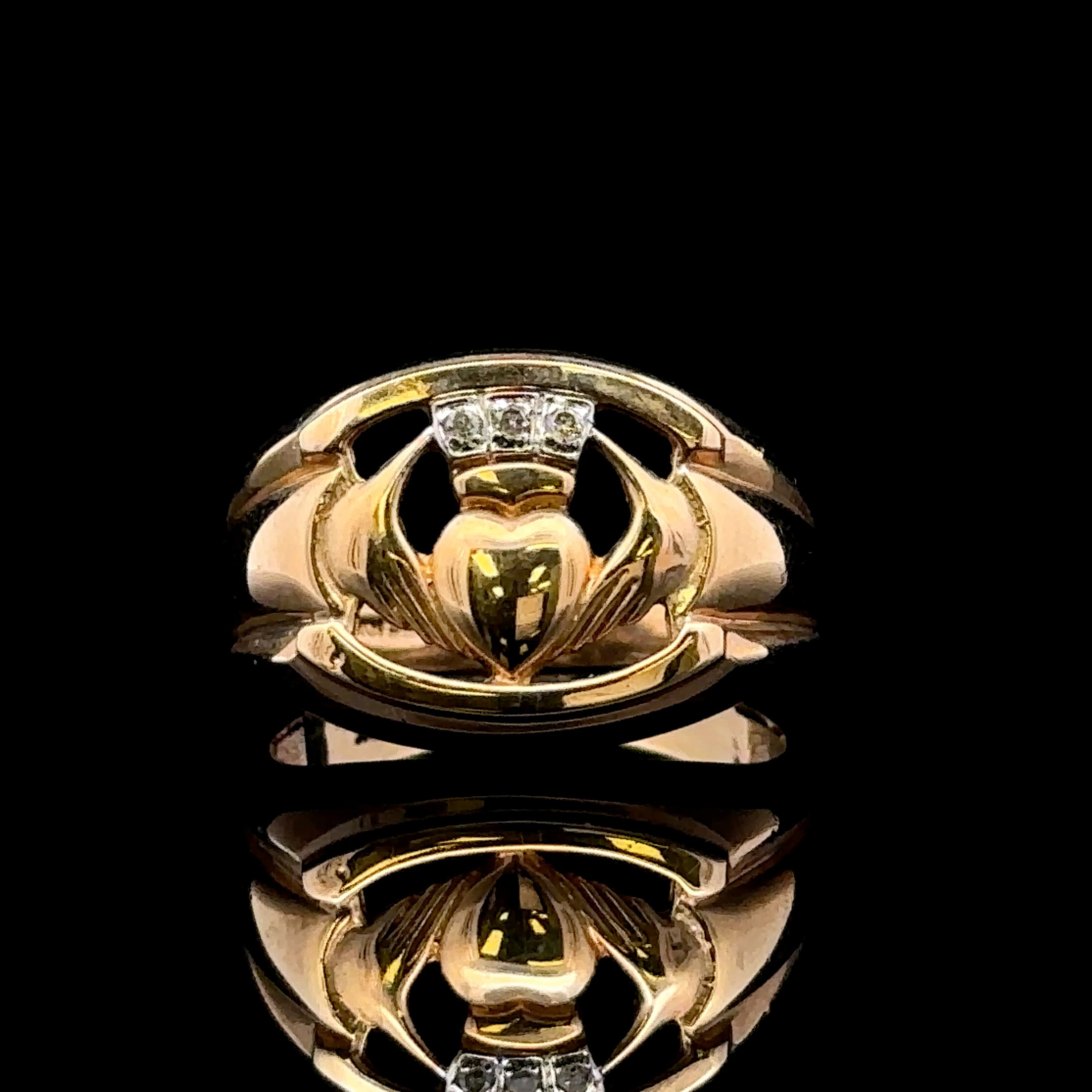 Dustin 10K Yellow Gold Men’s Claddagh Ring with Diamond Accents