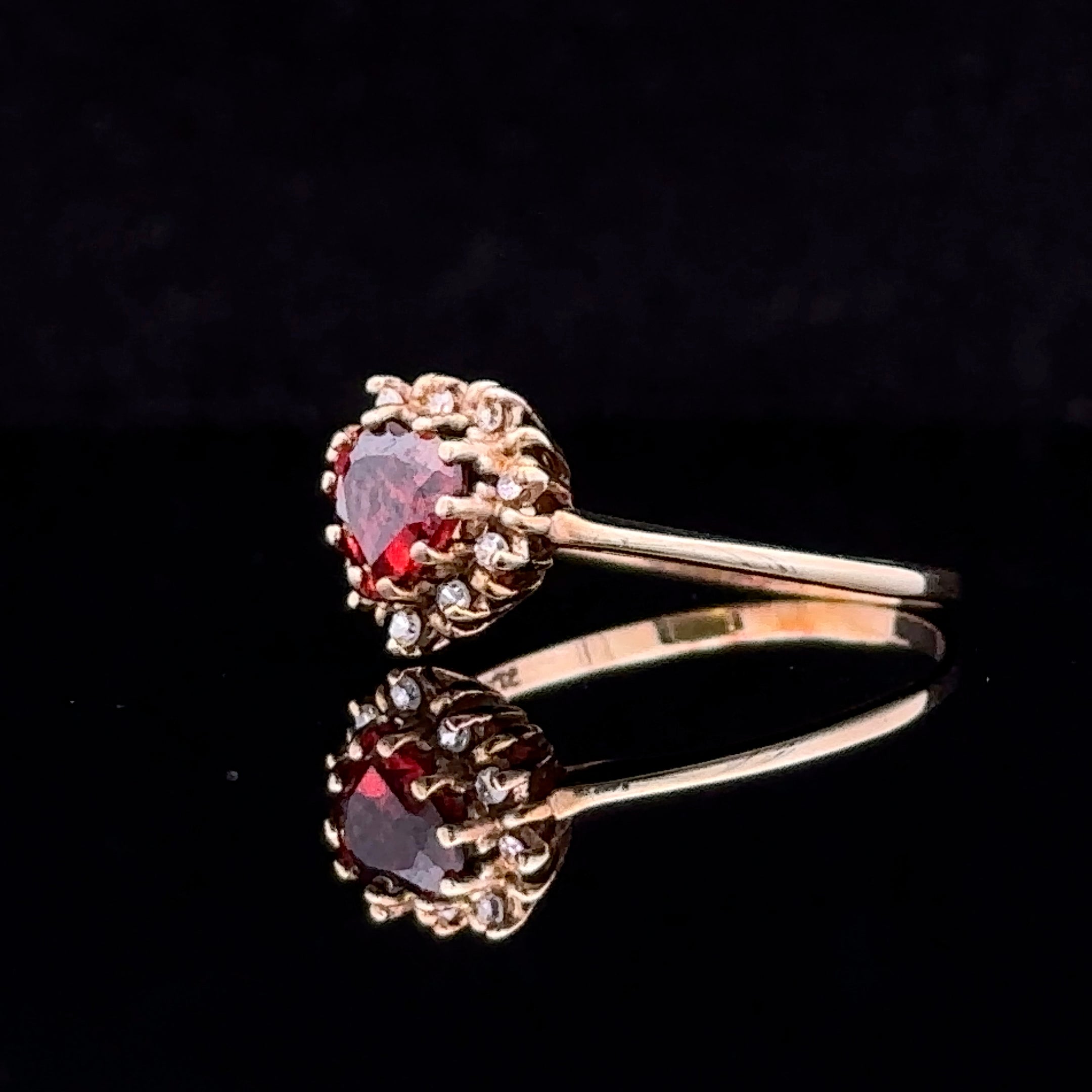 Jade 14K Yellow Gold Garnet Heart Ring with Diamond Accents