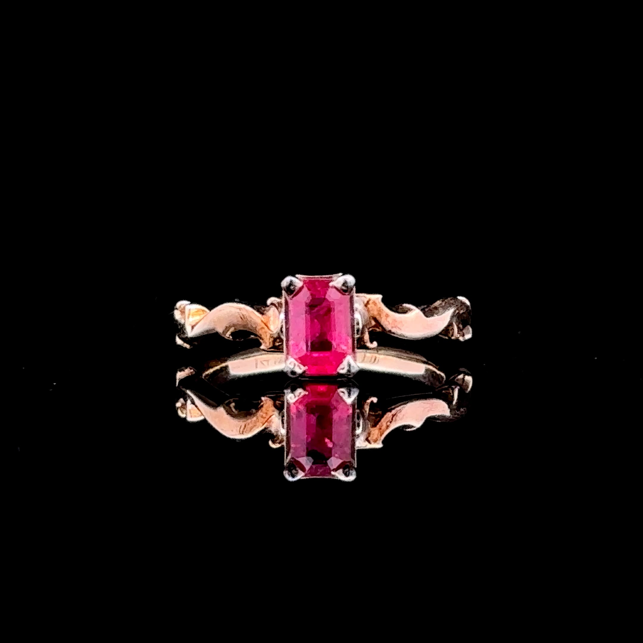 Florentina 14K Yellow Gold Emerald-Cut Ruby Ring with Florentine Side Design