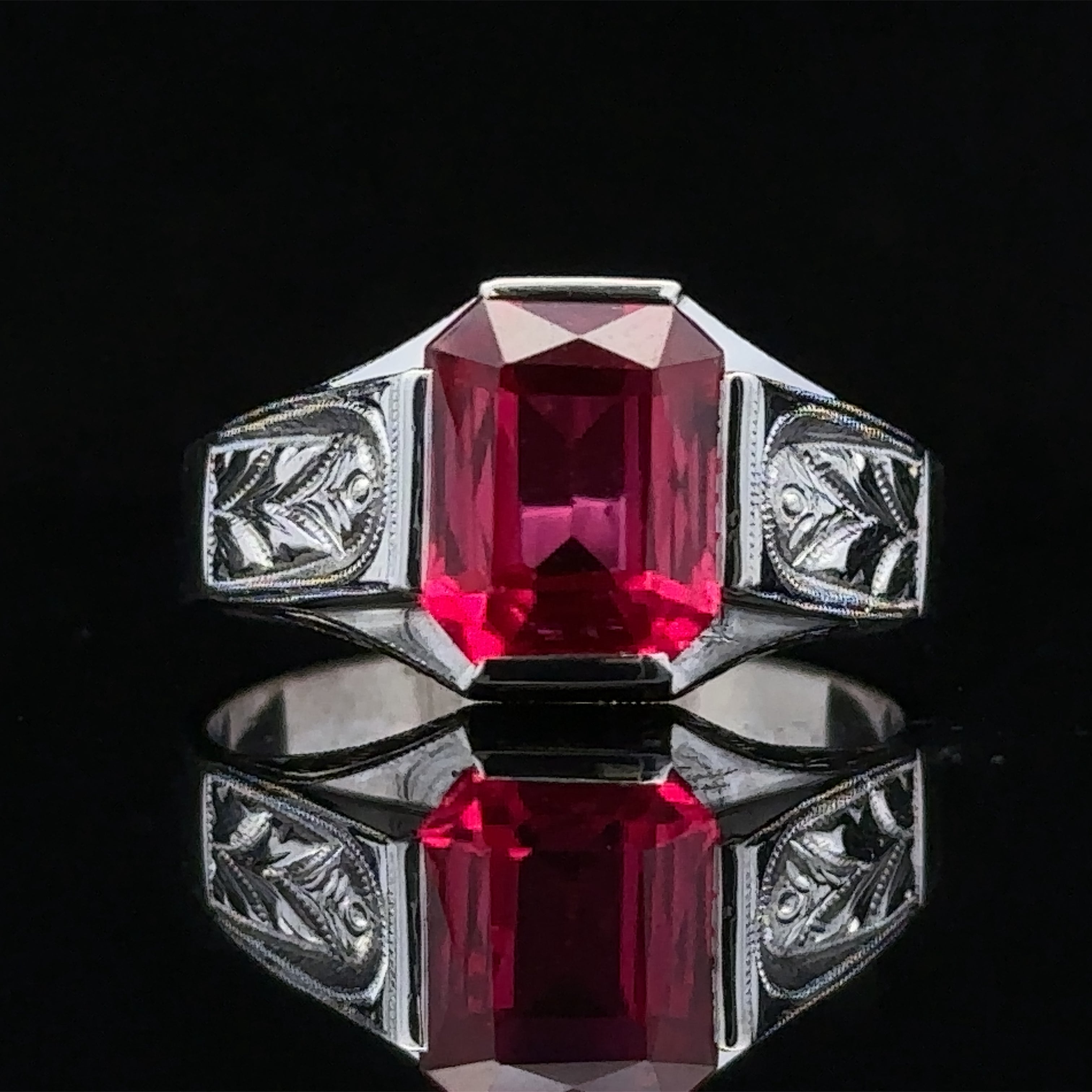 Isaac 10KW Antique Synthetic Ruby Ring