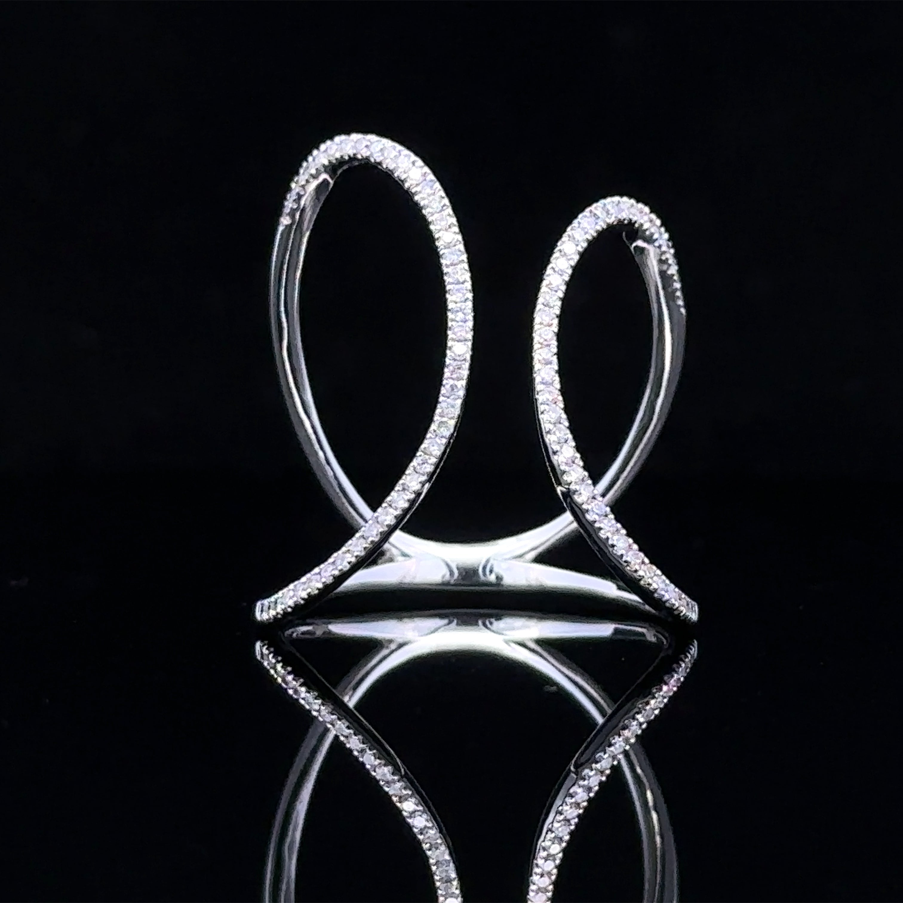 Kylie 18K white gold open shank ring with diamonds