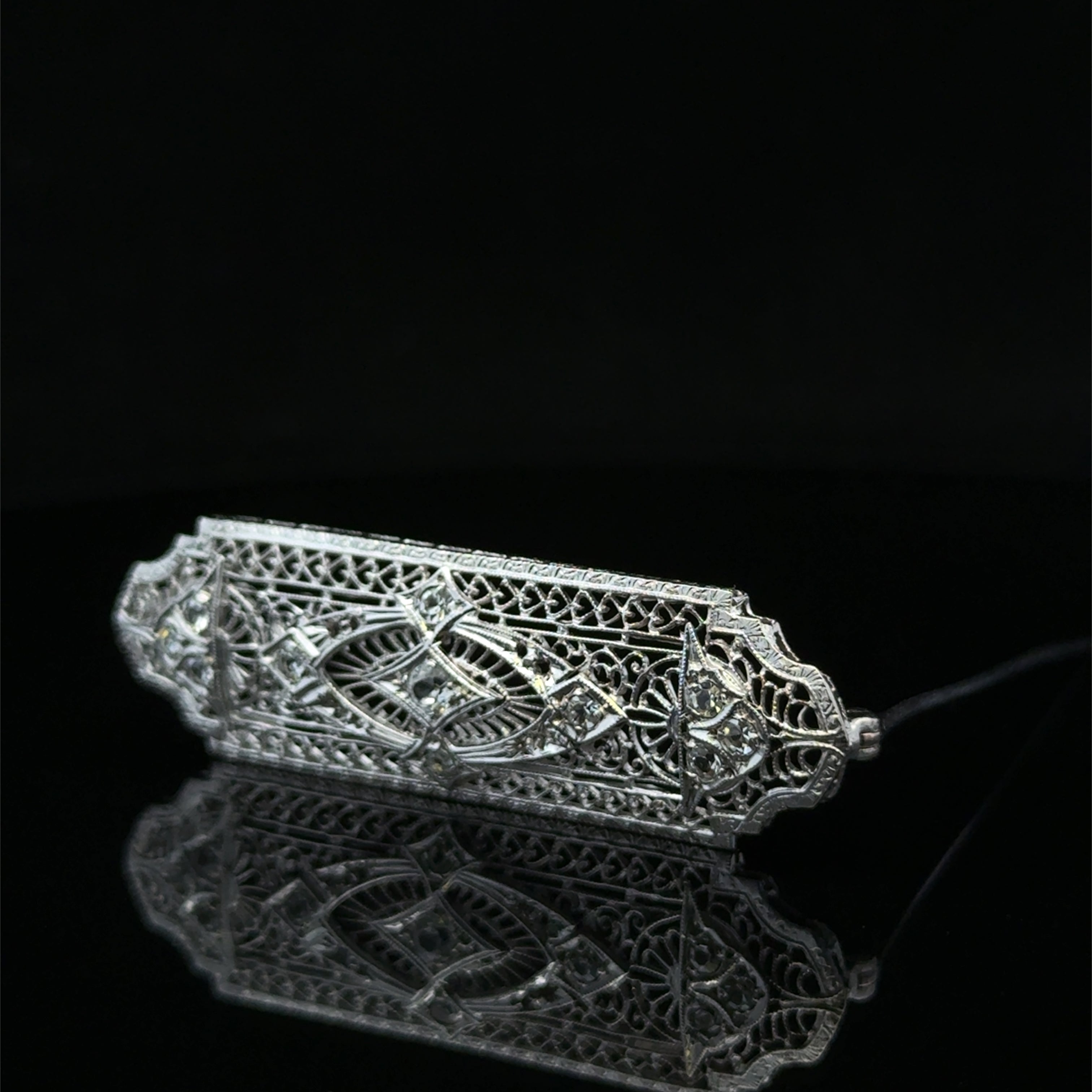 Brenna 14K White Gold Filigree Diamond Pin