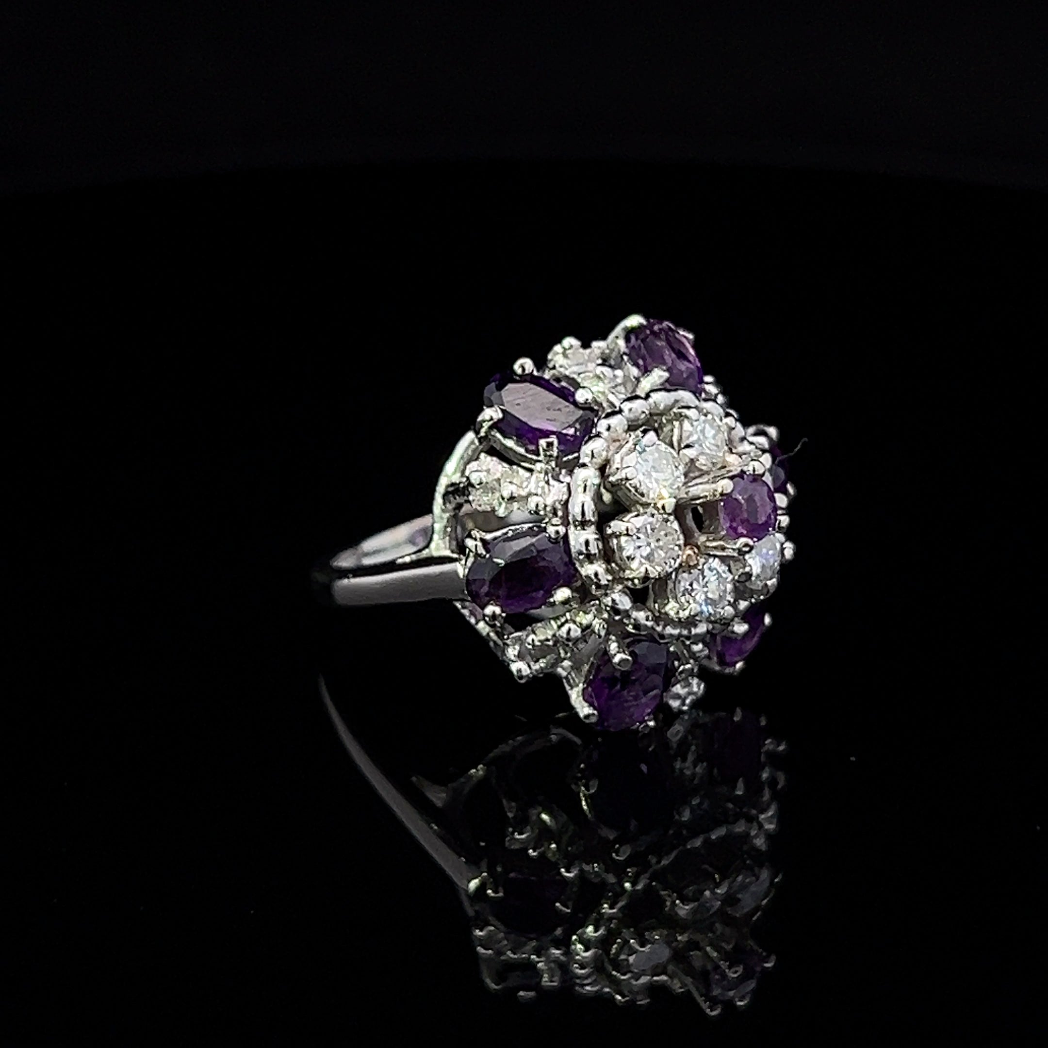 Juliette 18K White Gold Flower Amethyst & Diamond Ring