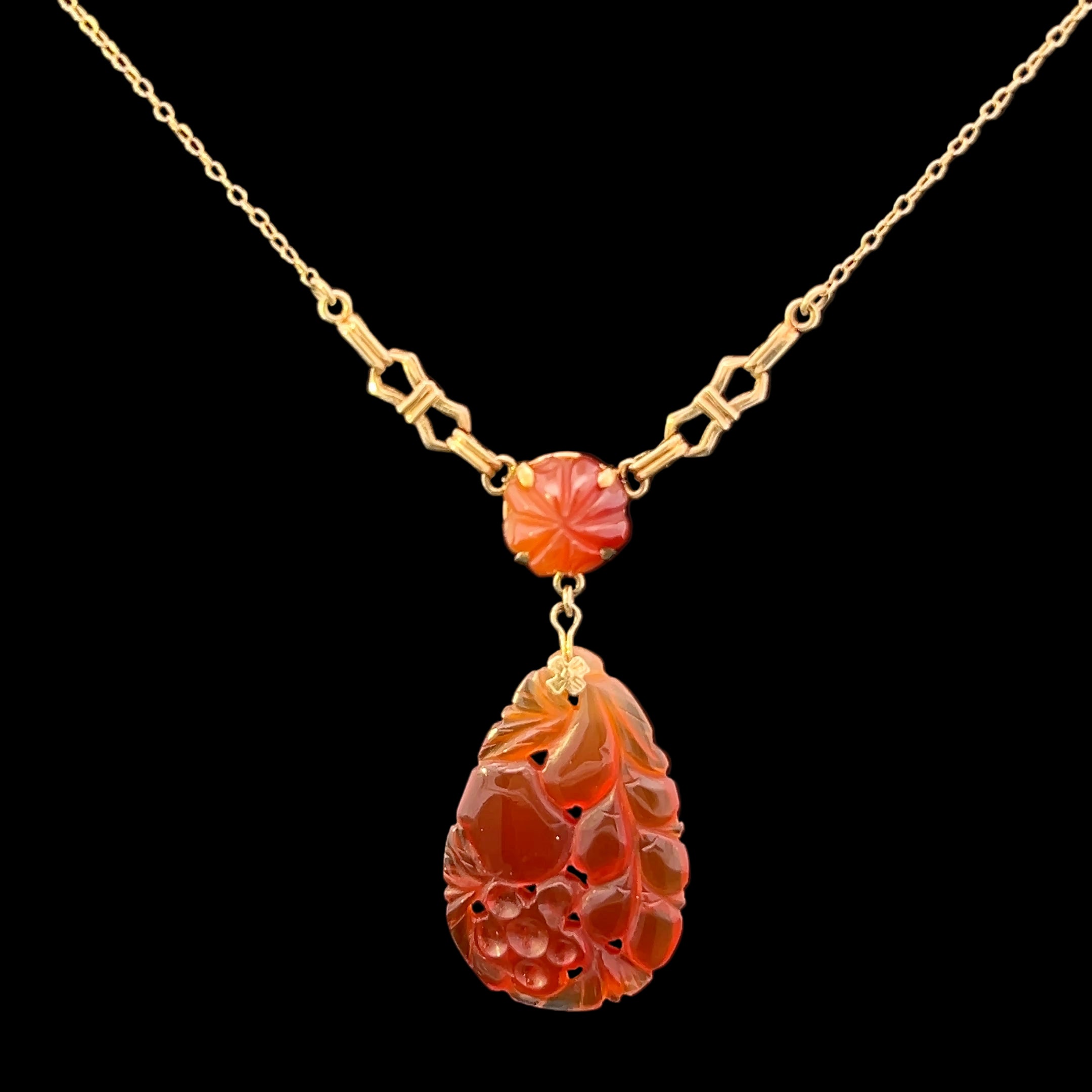 Dahlia 14K Yellow Gold Carved Carnelian Necklace