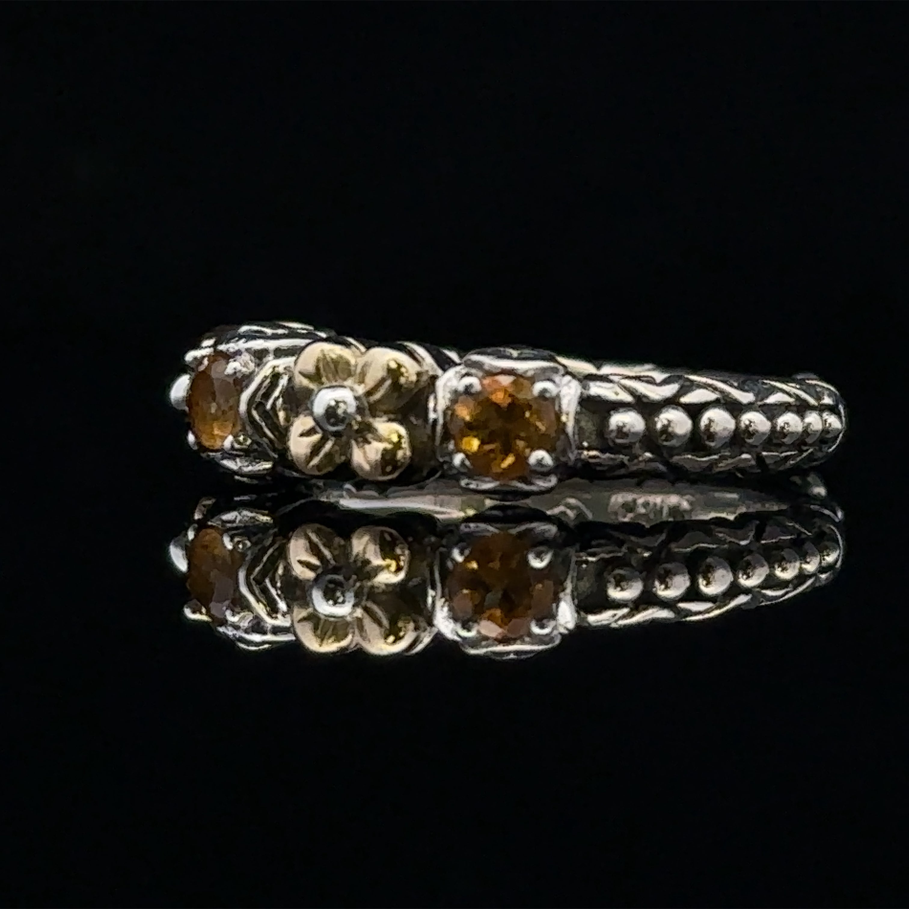 Barbara Bixby Two-Tone Citrine Ring – Sterling & 18K – Size 6