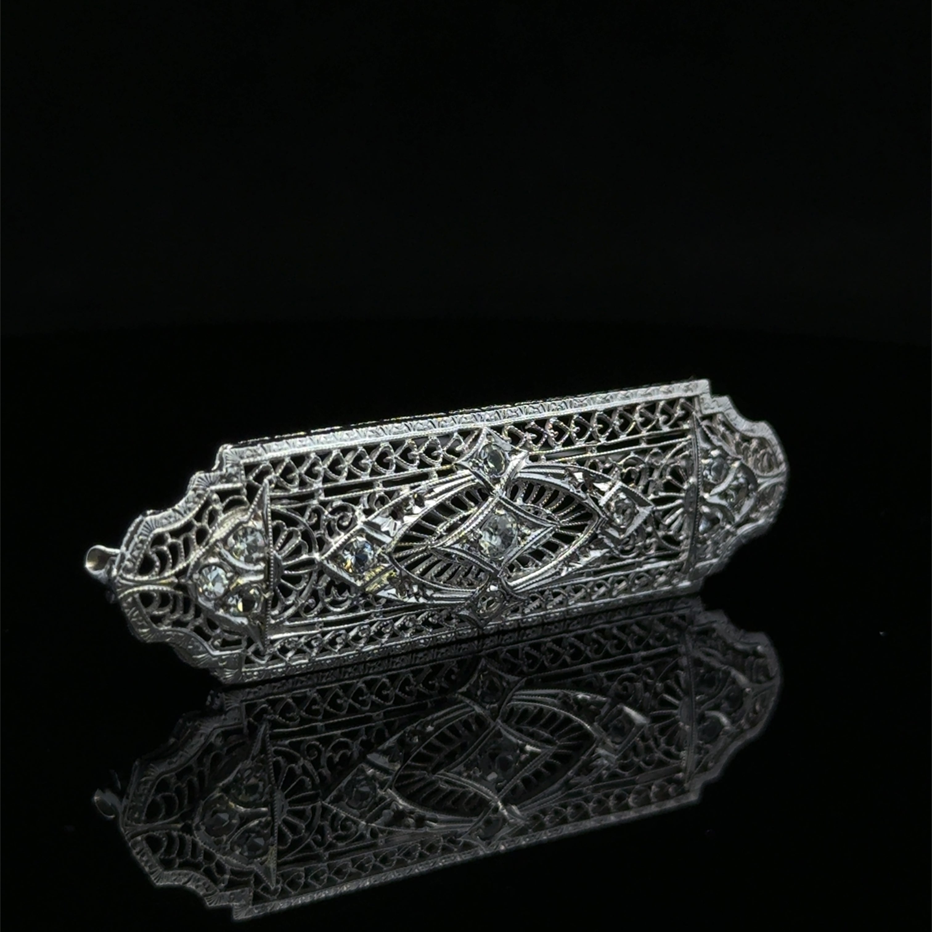 Brenna 14K White Gold Filigree Diamond Pin