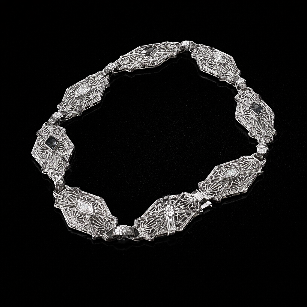 Margarete White Gold Sapphire and Diamond Filagree Link Bracelet