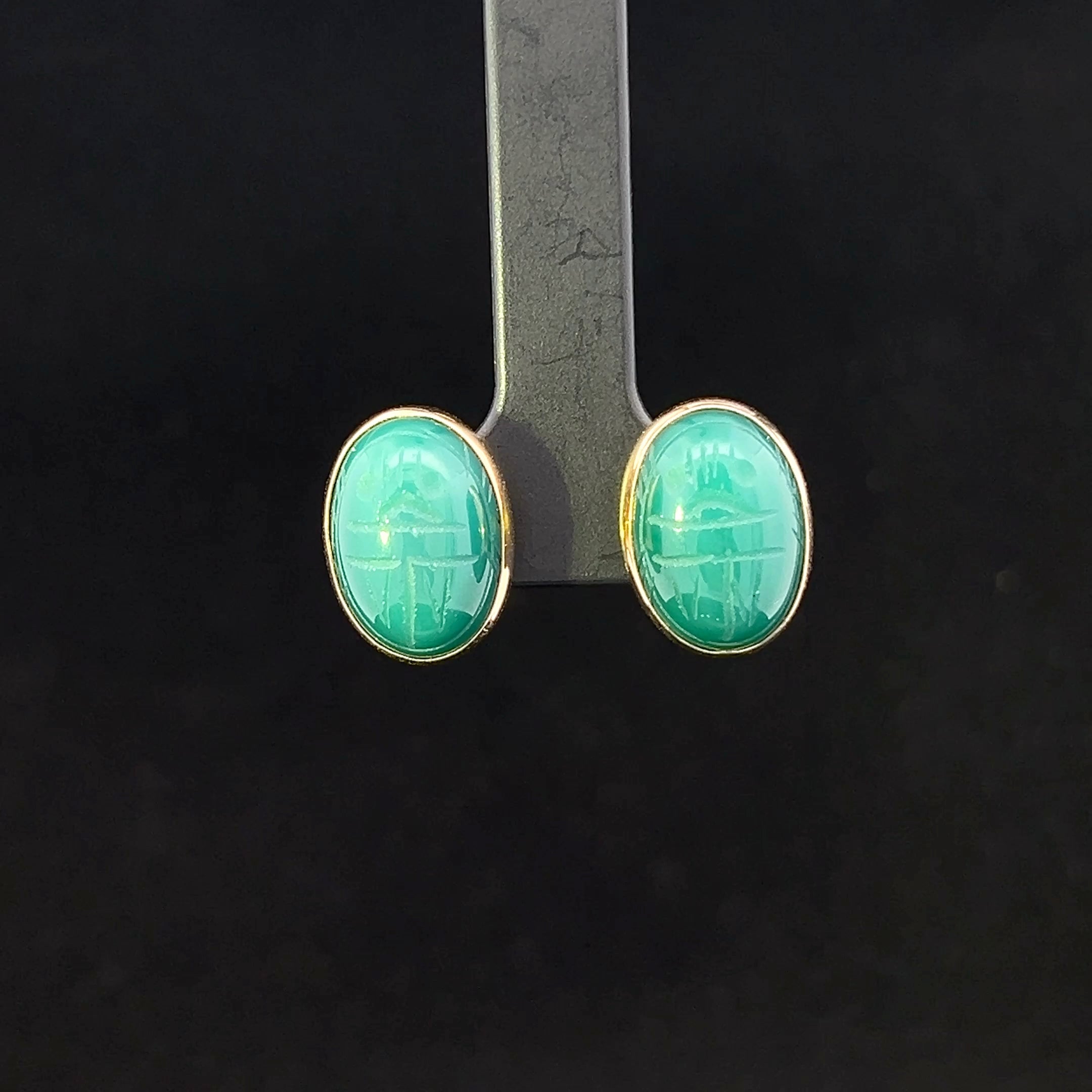 Estelle 14K Yellow Gold Green Scarab Stud Earrings