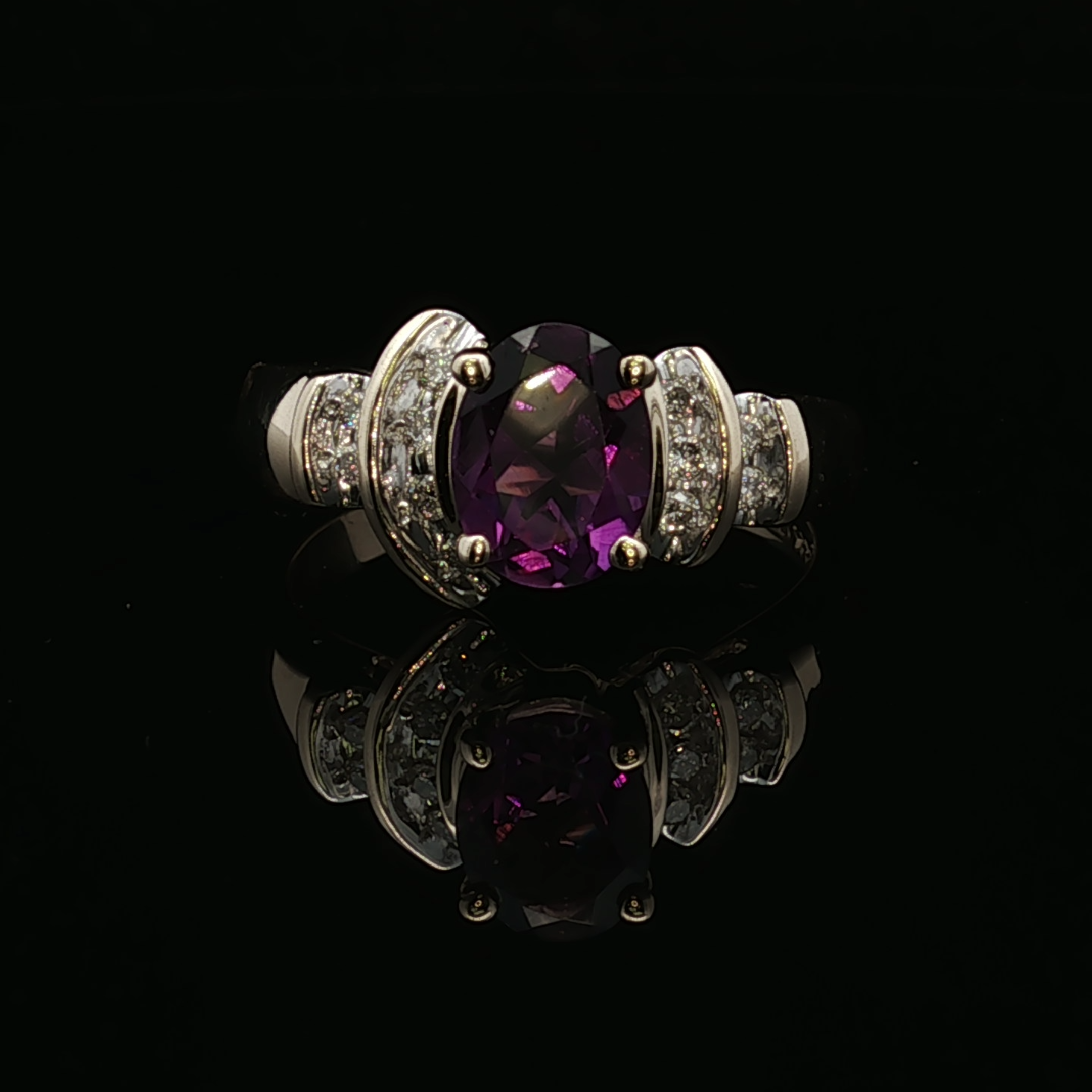 Charlotte 14K Yellow Gold Oval Amethyst & .16ctw Diamond Ring