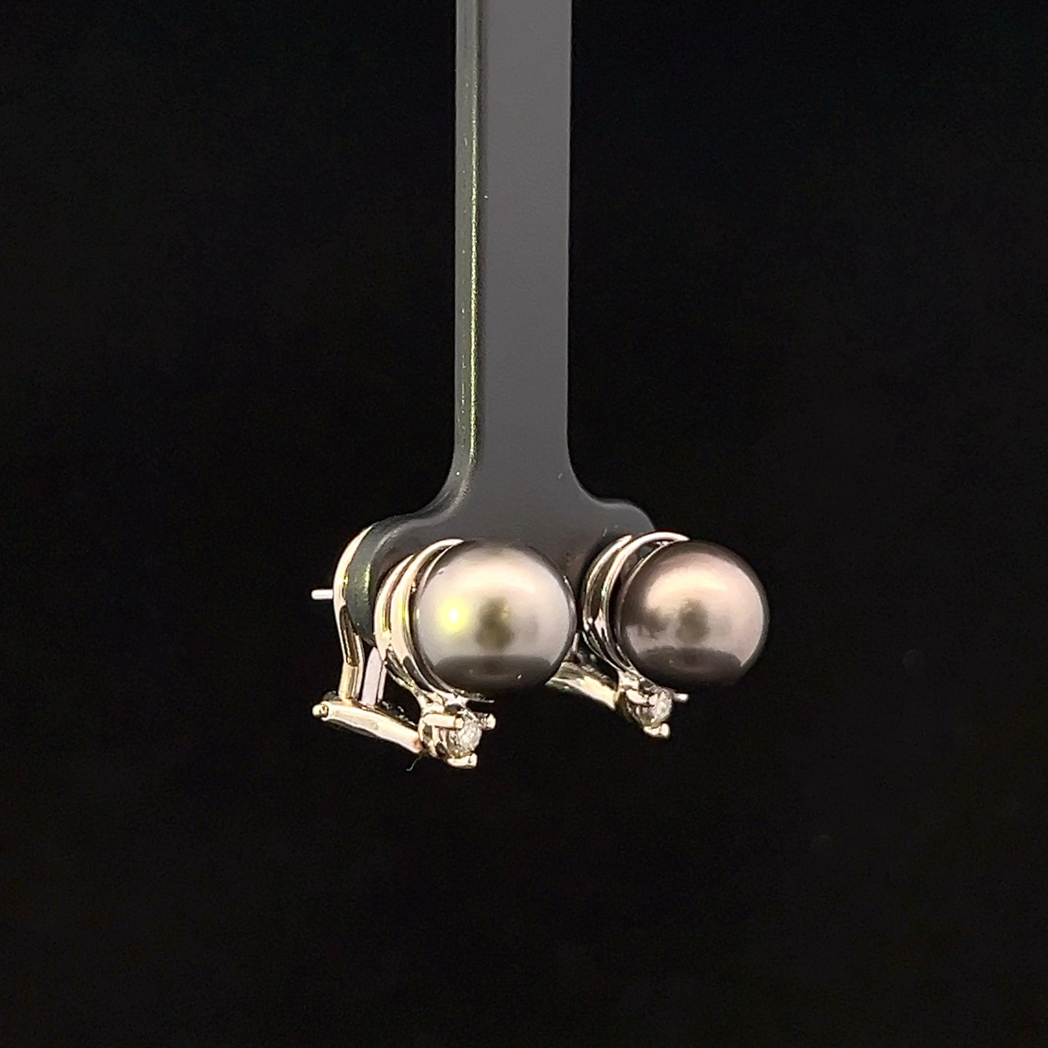 Abby 14K White Gold Tahitian Pearl & .12 CTW Diamond Omega Back Earrings