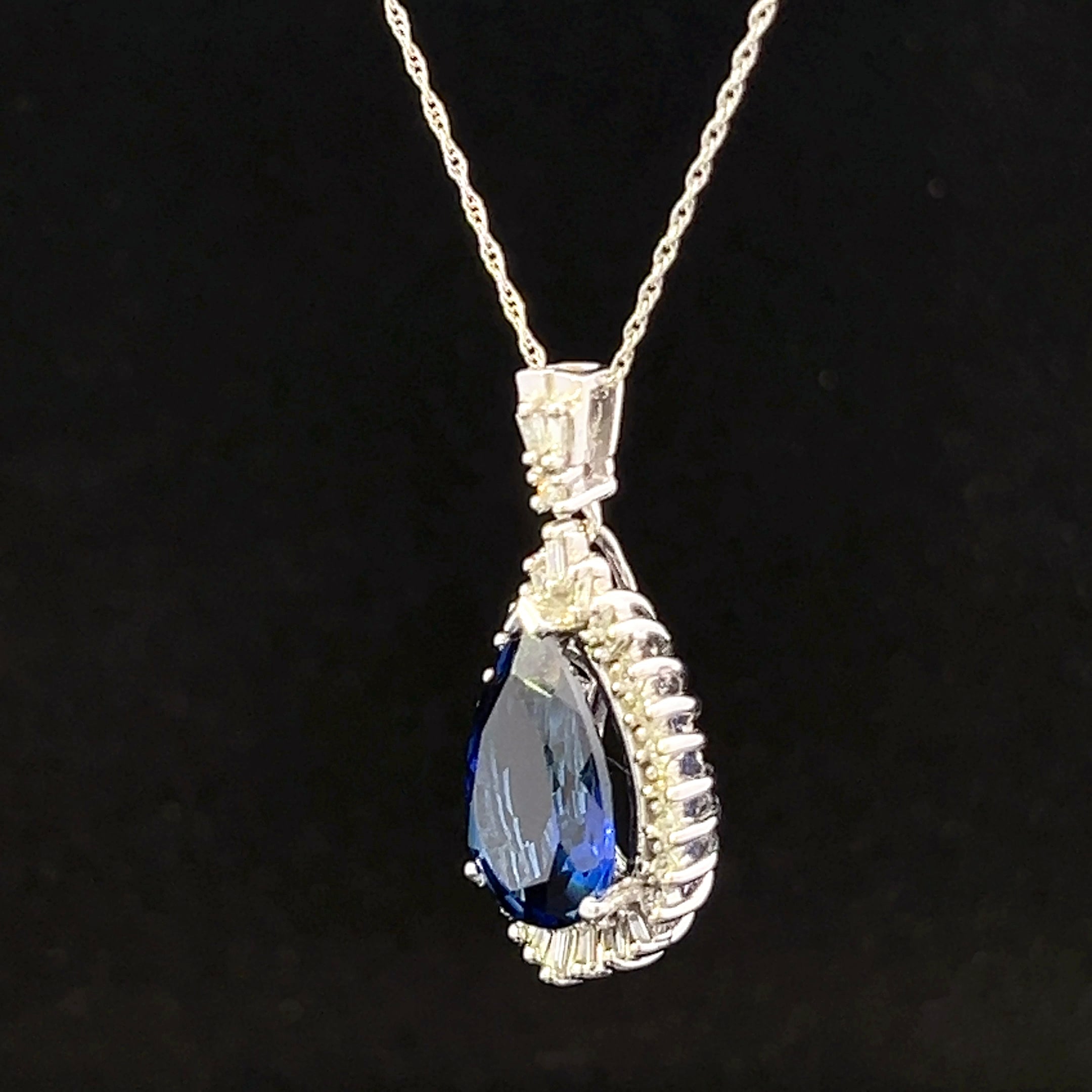 Estrella 10K White Gold Pear Shape Lab Grown Sapphire with .75 ctw Diamonds