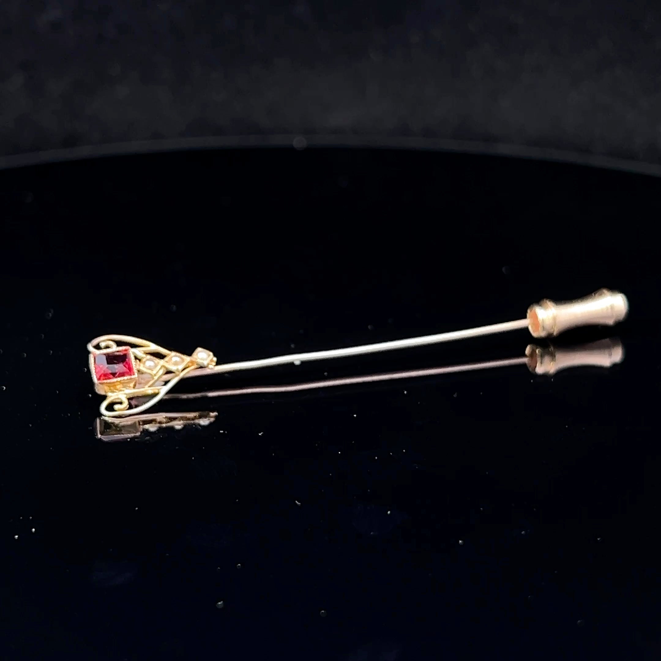 Evangeline 14K Yellow Gold Square Ruby & Seed Pearl Stick Pin