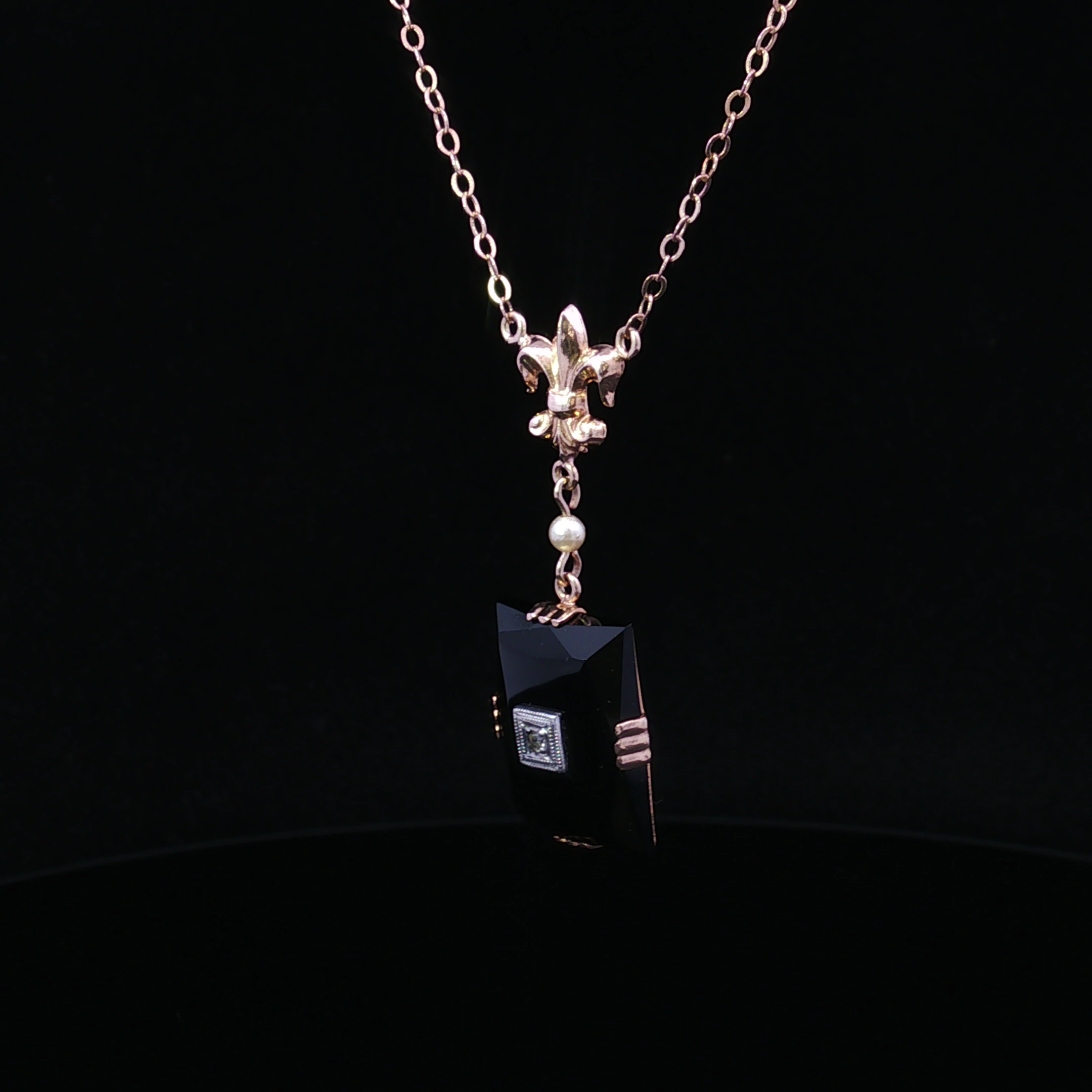 Fiorella 10K Yellow Gold Onyx Diamond Necklace