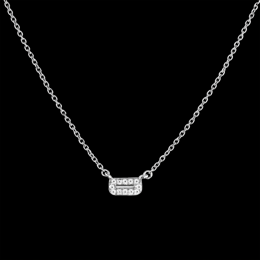 Sterling Silver Micro Pave CZ Rectangle Necklace