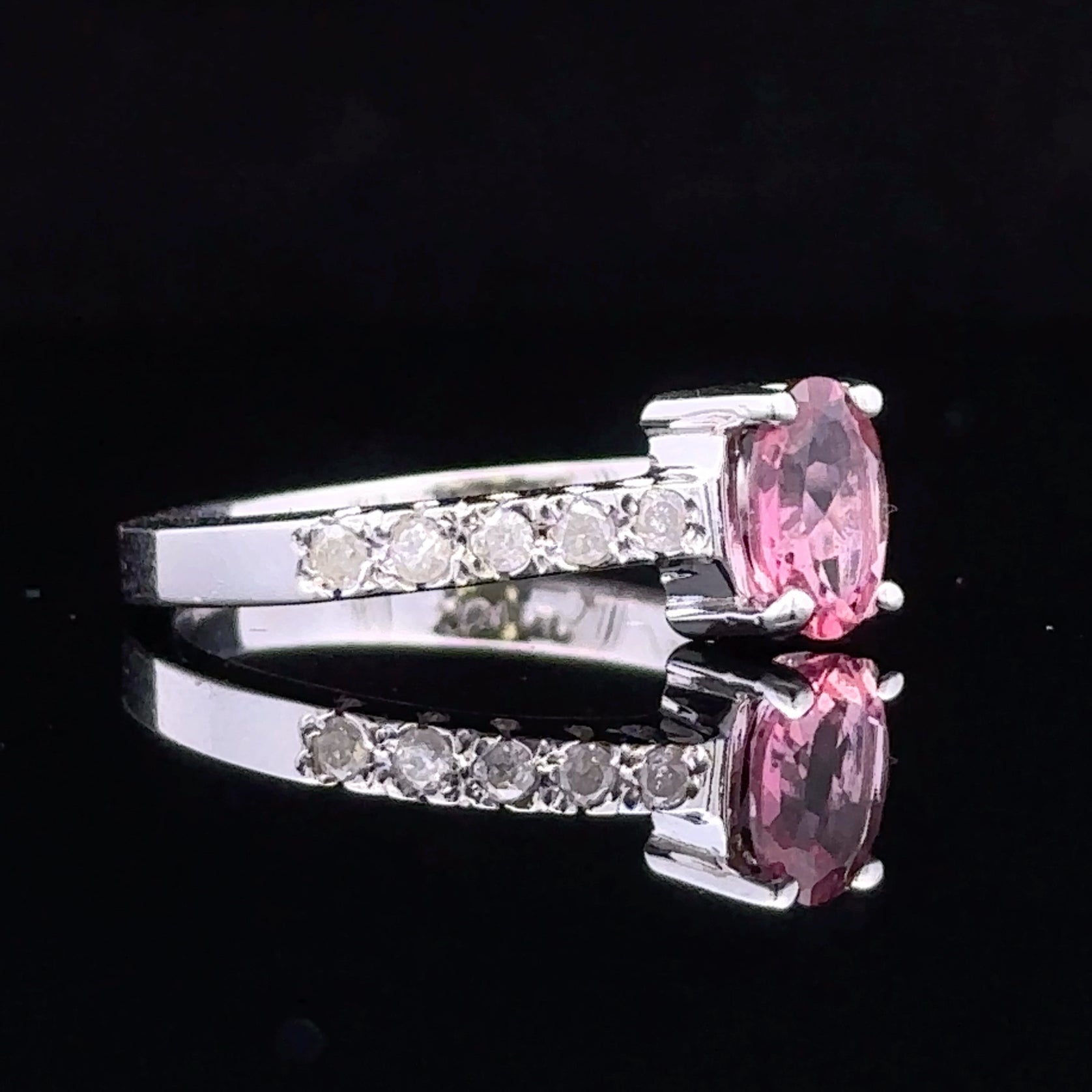 Calliope White 10K Contemporary Ring with Pink Tourmaline and Diamonds