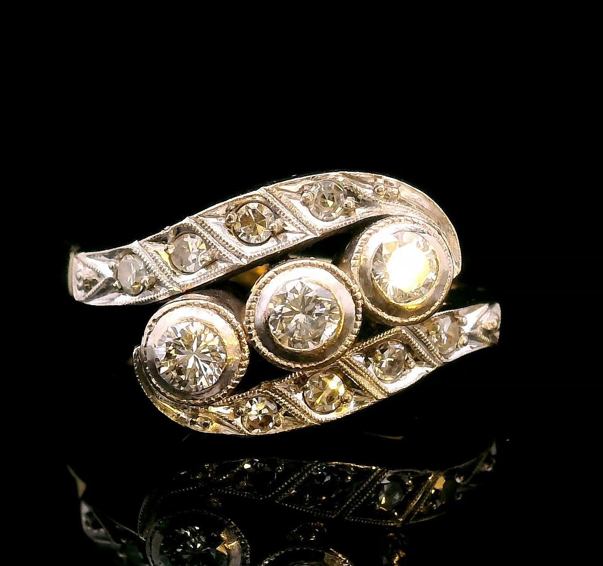 Jayda 14K Two-Tone Gold Bypass-Style Vintage Diamond Ring – Approx. 0.50 CTW