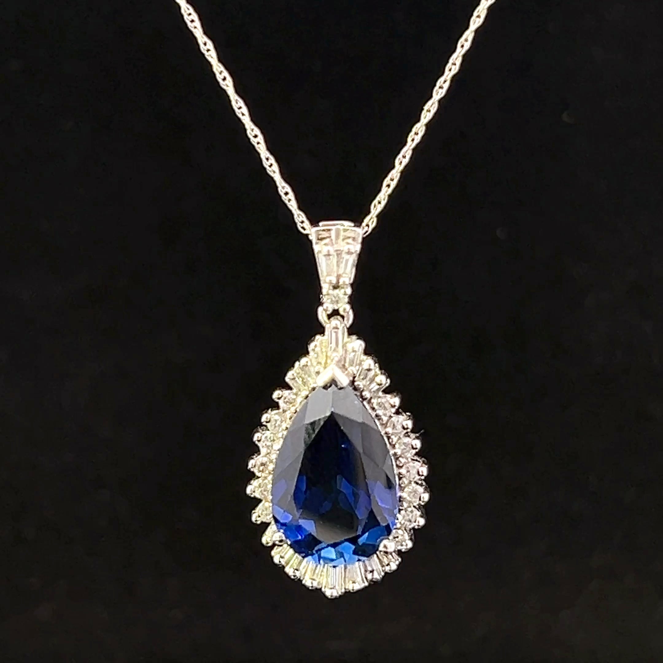 Estrella 10K White Gold Pear Shape Lab Grown Sapphire with .75 ctw Diamonds