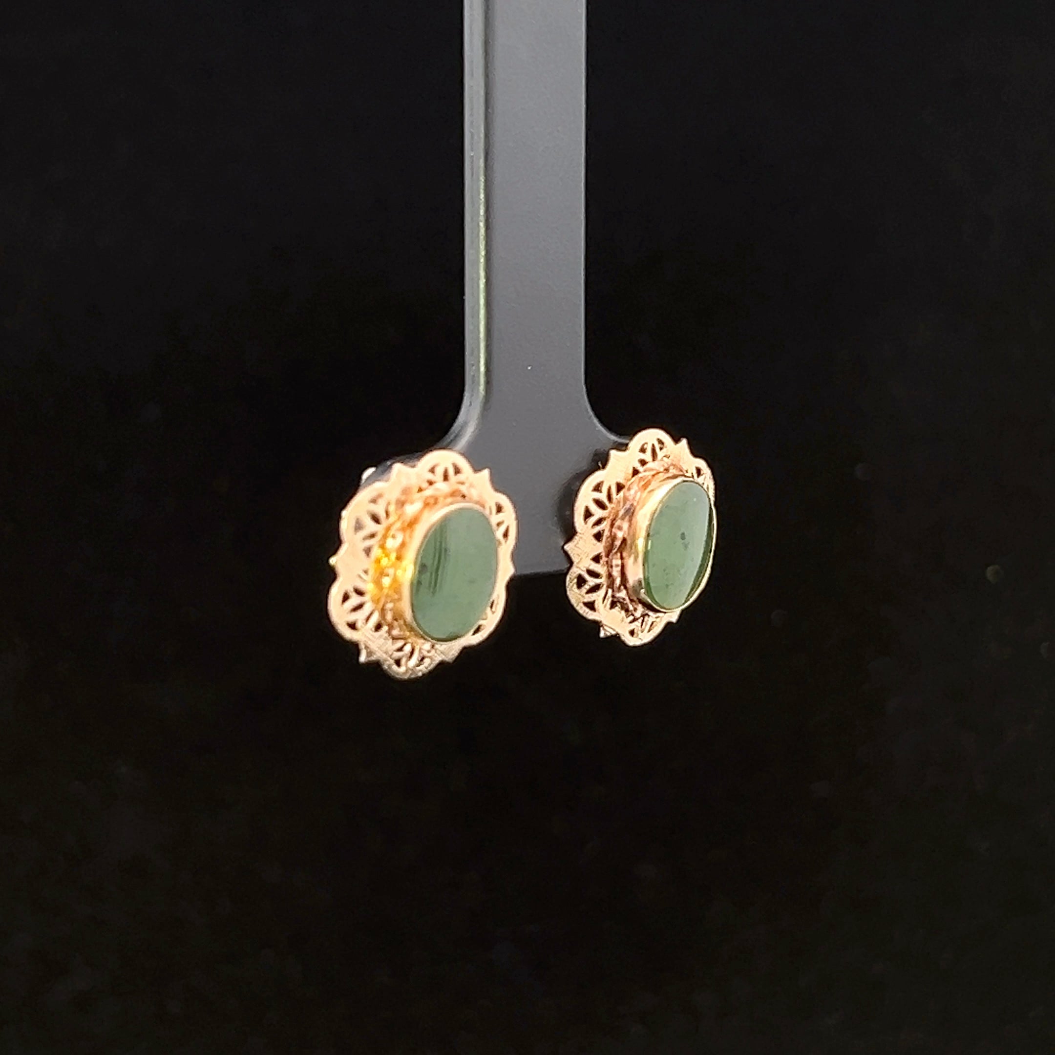 Jada 14K Yellow Gold Oval Nephrite Jade Earrings