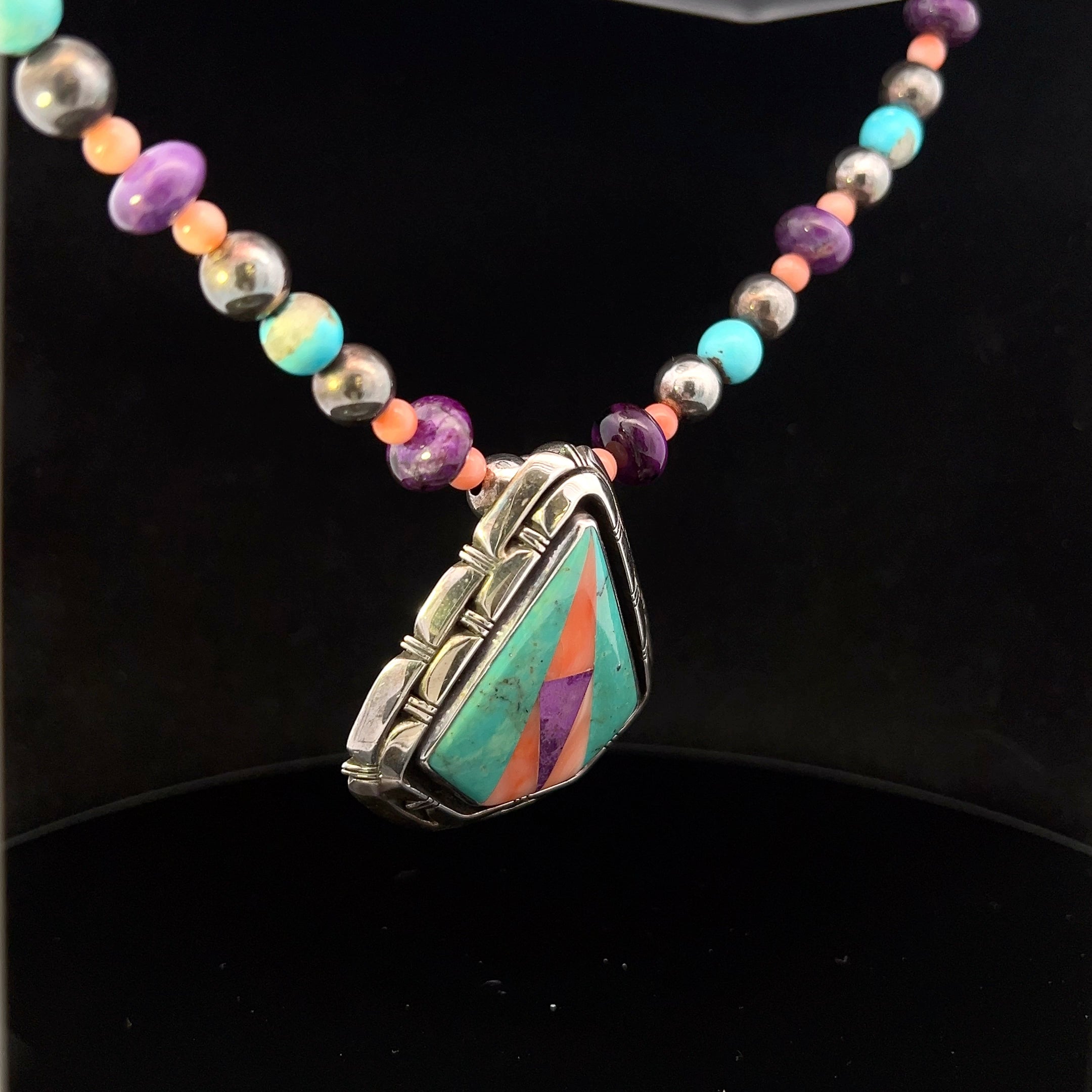 Clementine Sterling Southwest Inlay Stone & Bead Necklace