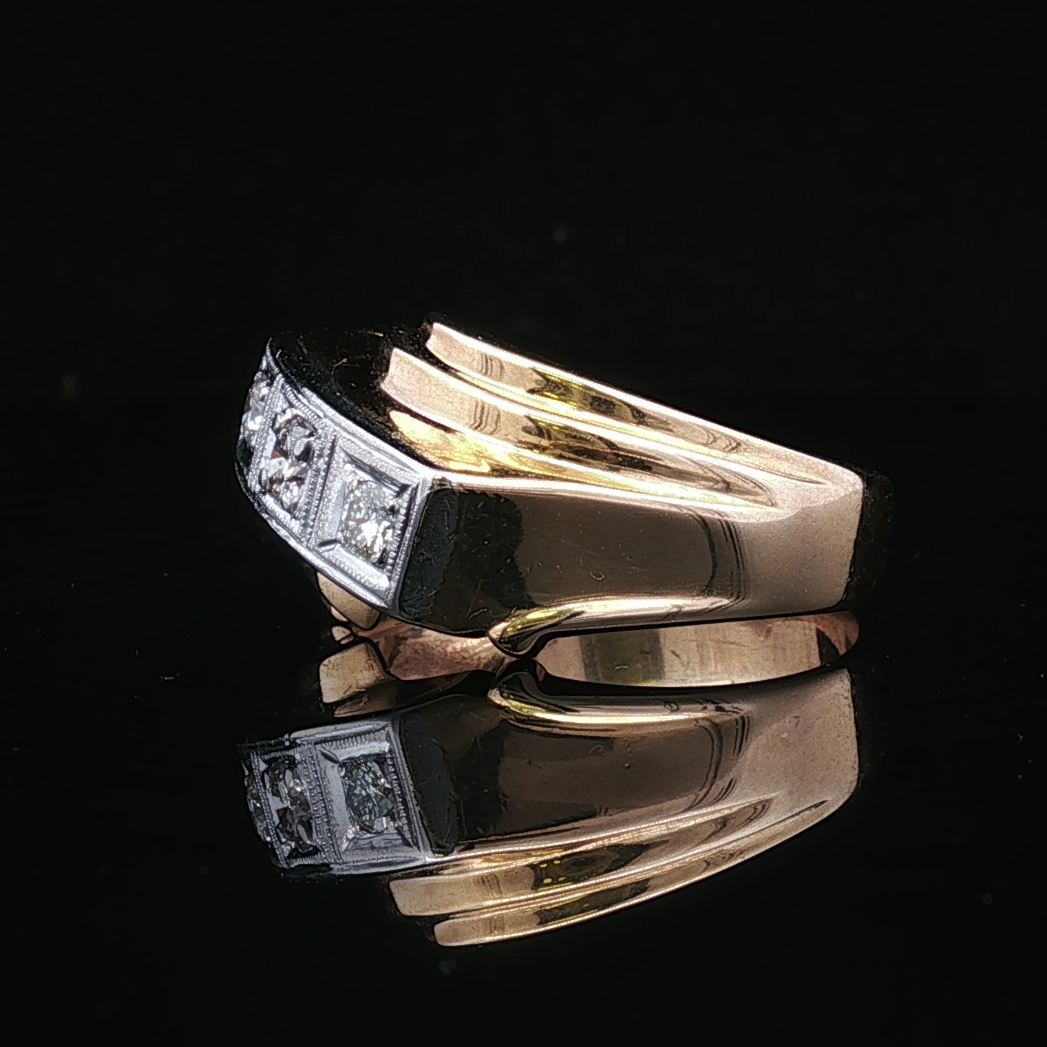 Kyle Three Stone Diamond Ring in Two Tone Gold