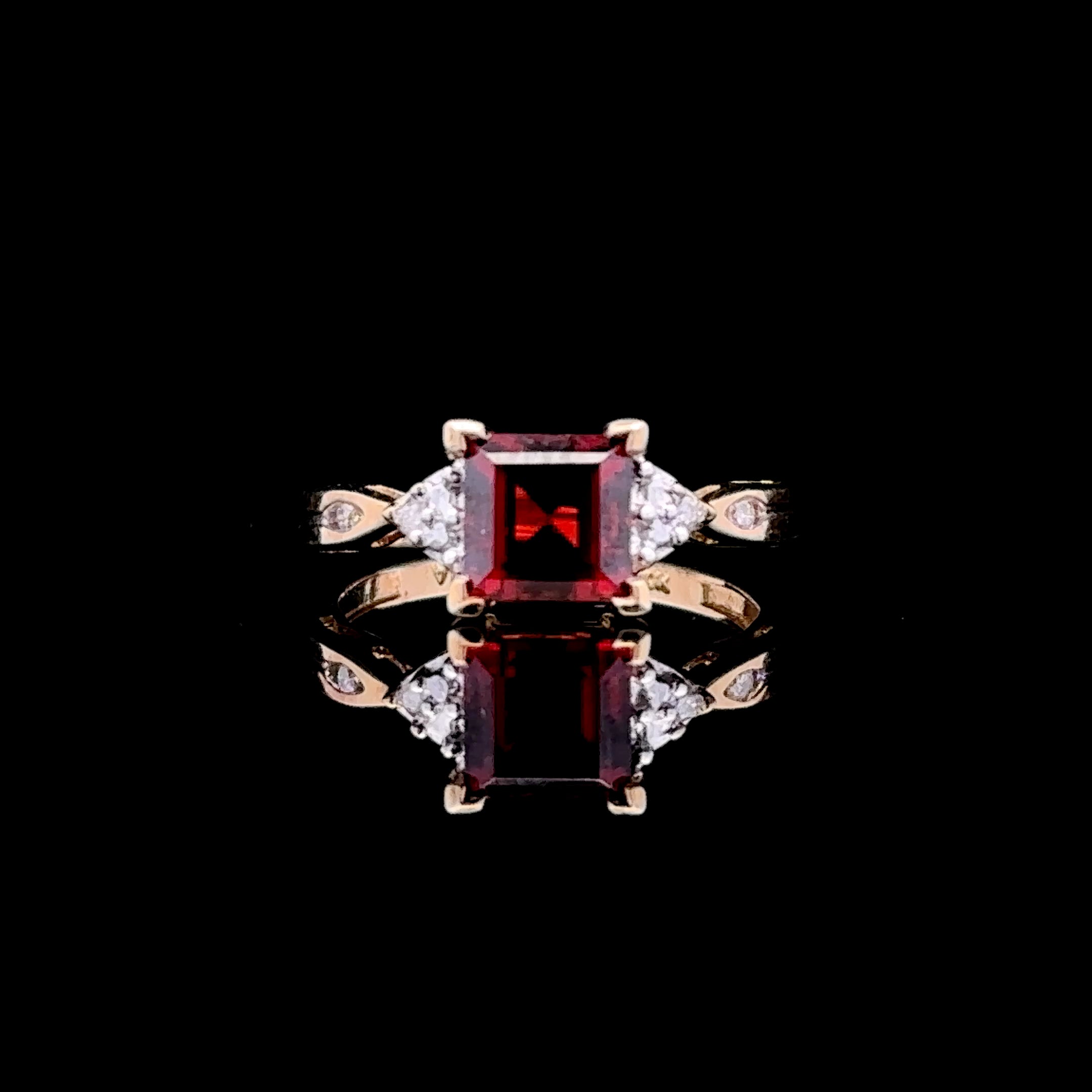 Elliana 10K Yellow Gold Square Garnet and Diamond Ring