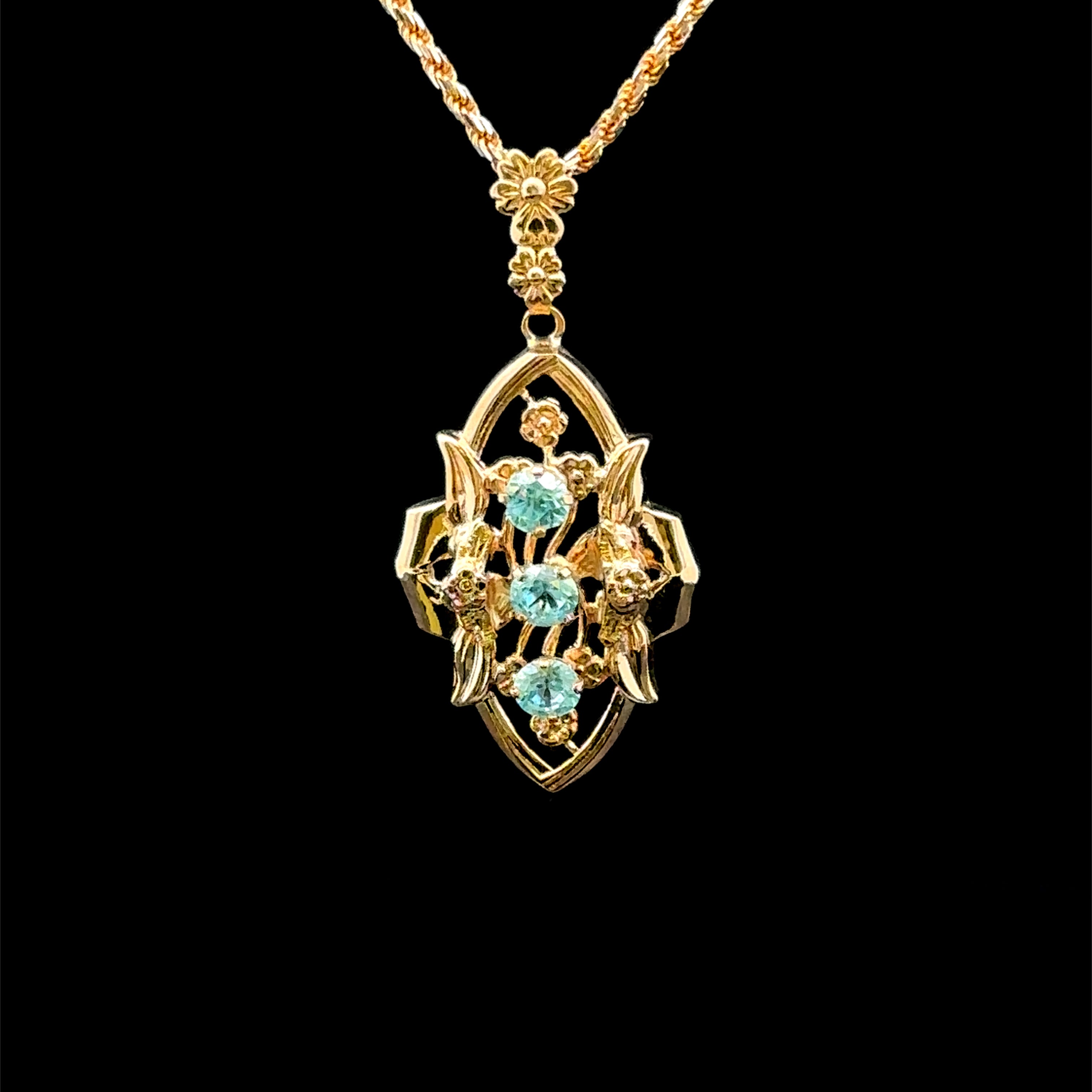 Destiny 14K Yellow Gold Three-Stone Aquamarine Flower Pendant