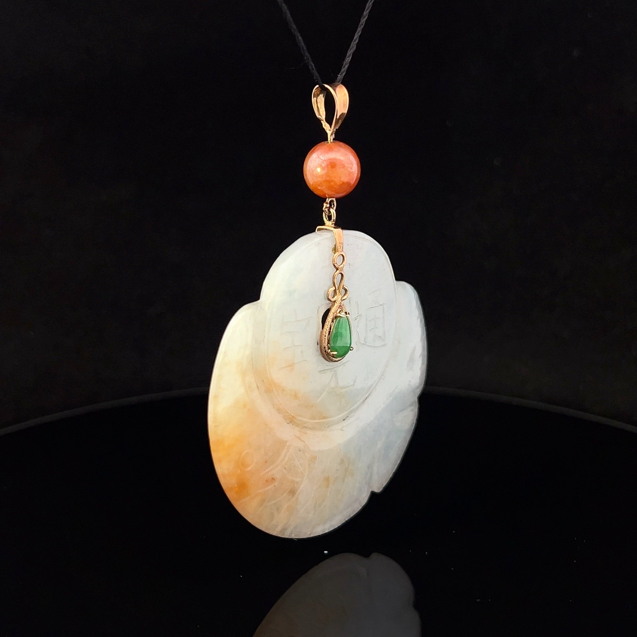 Diana 14K Yellow Gold Jade Pendant with Carved Disc Bead and Jade Drop