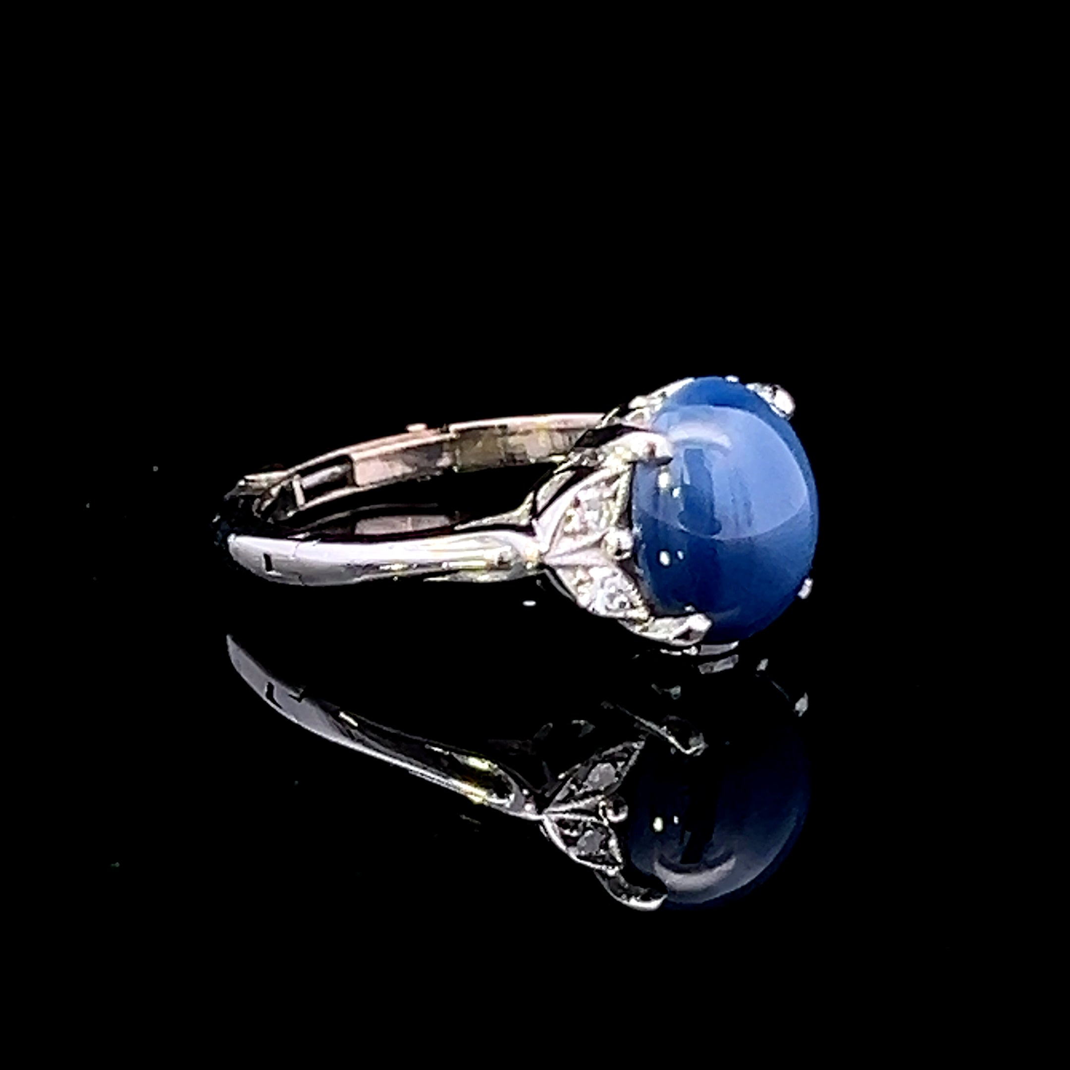 Macy 14K White Gold Blue Star Sapphire & .06 ctw Diamond Ring with Arthritic Shank