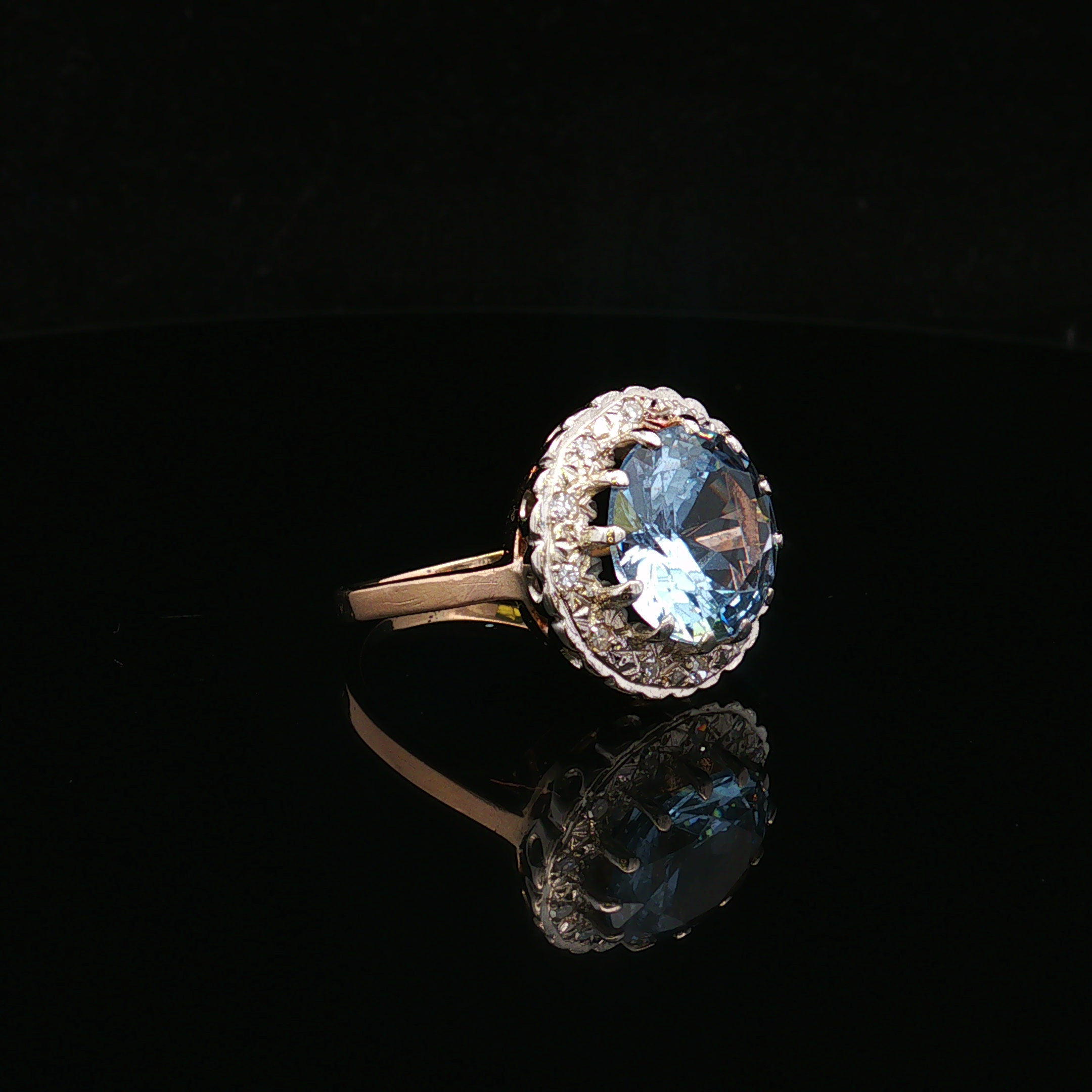 Esmee 14K Two Tone 9 CT Blue Topaz & Diamond Halo Ring
