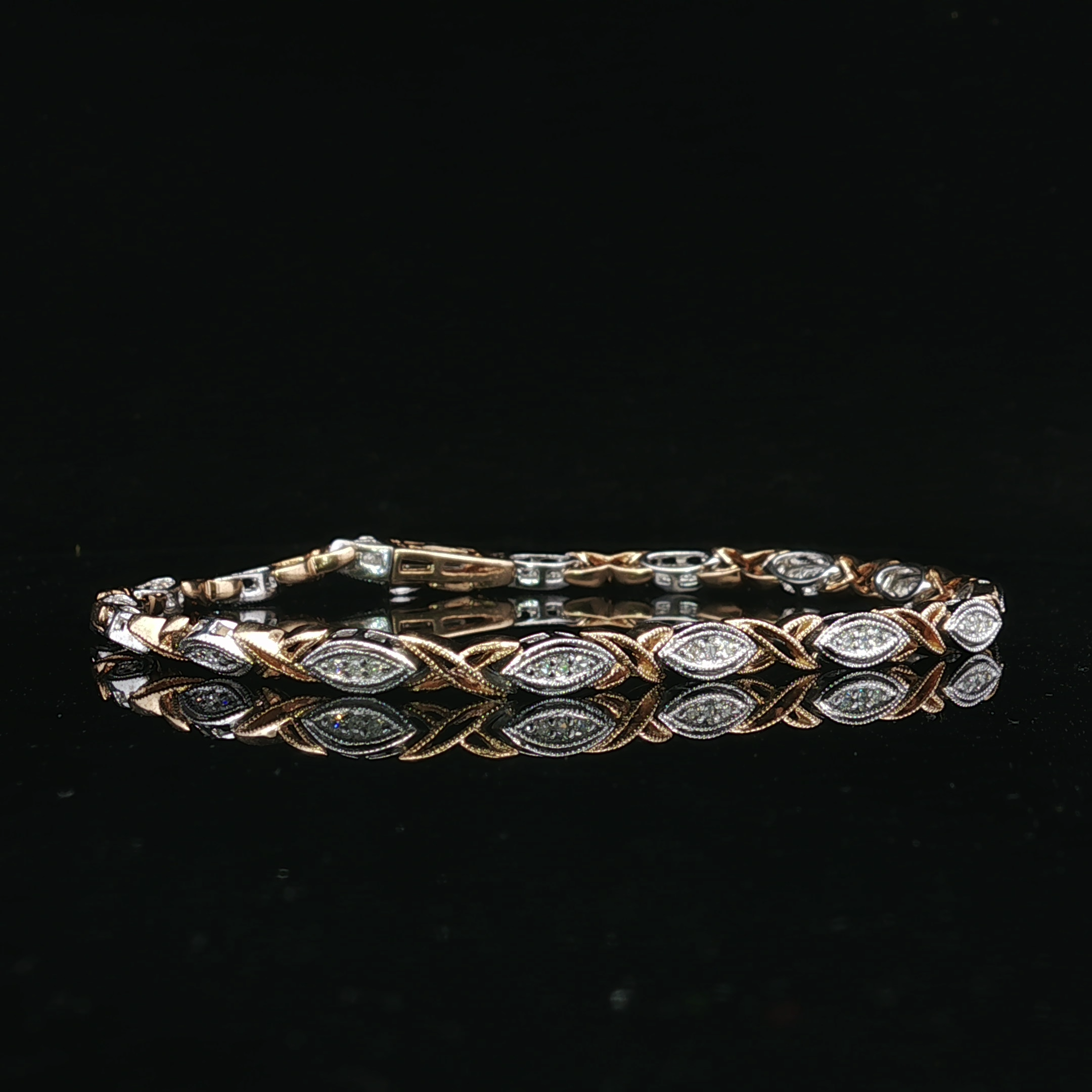 Two-Tone 14K Fancy Link Diamond Bracelet 7.5"